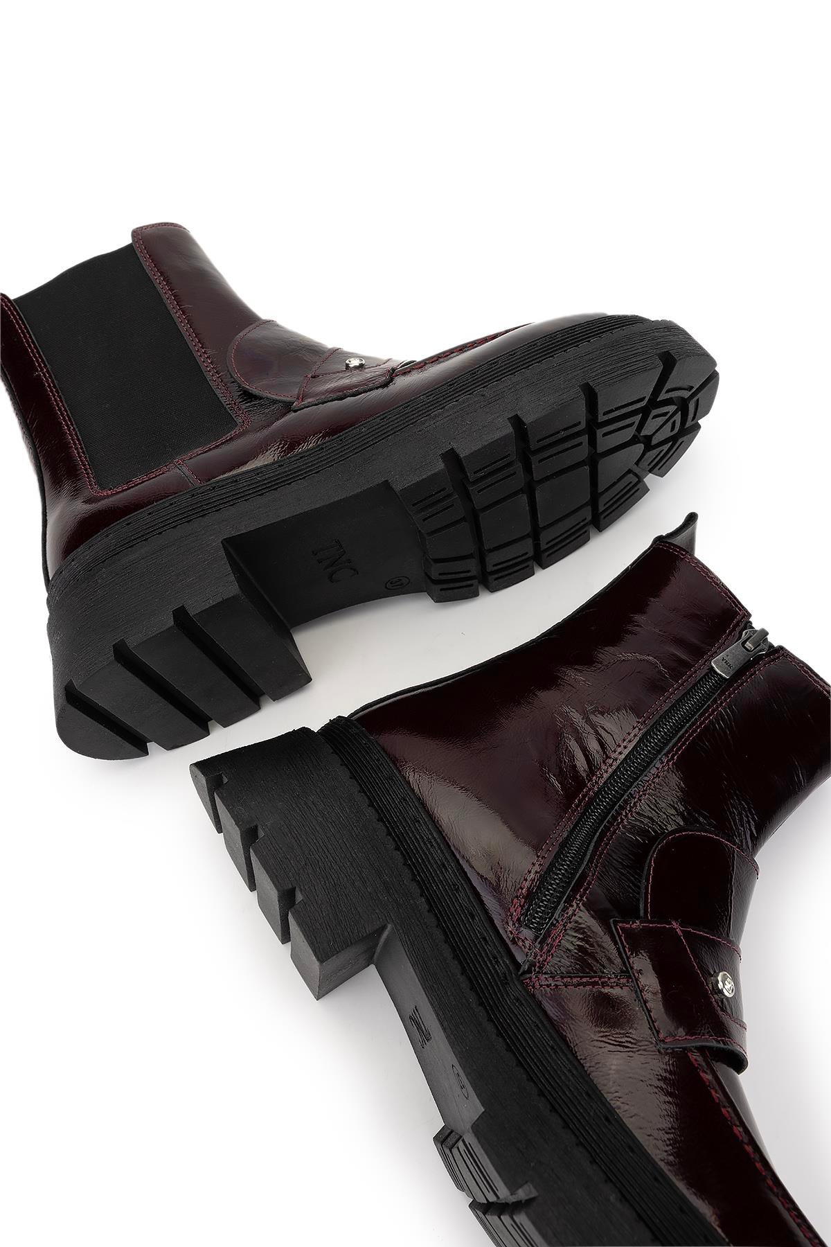 Tamer Tanca Kadın Hakiki Deri Bordo Rugan Casual Bot