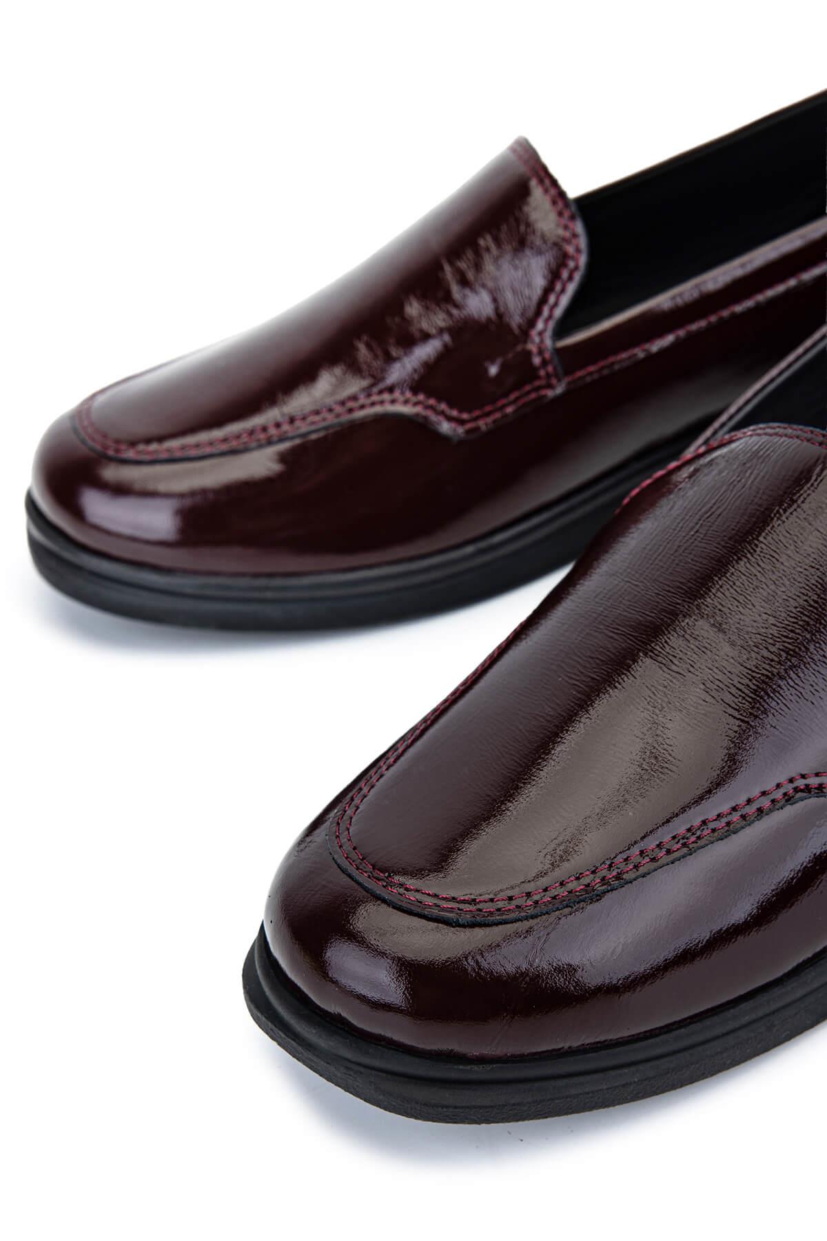 Tamer Tanca Kadın Hakiki Deri Bordo Rugan Comfort Ayakkabı