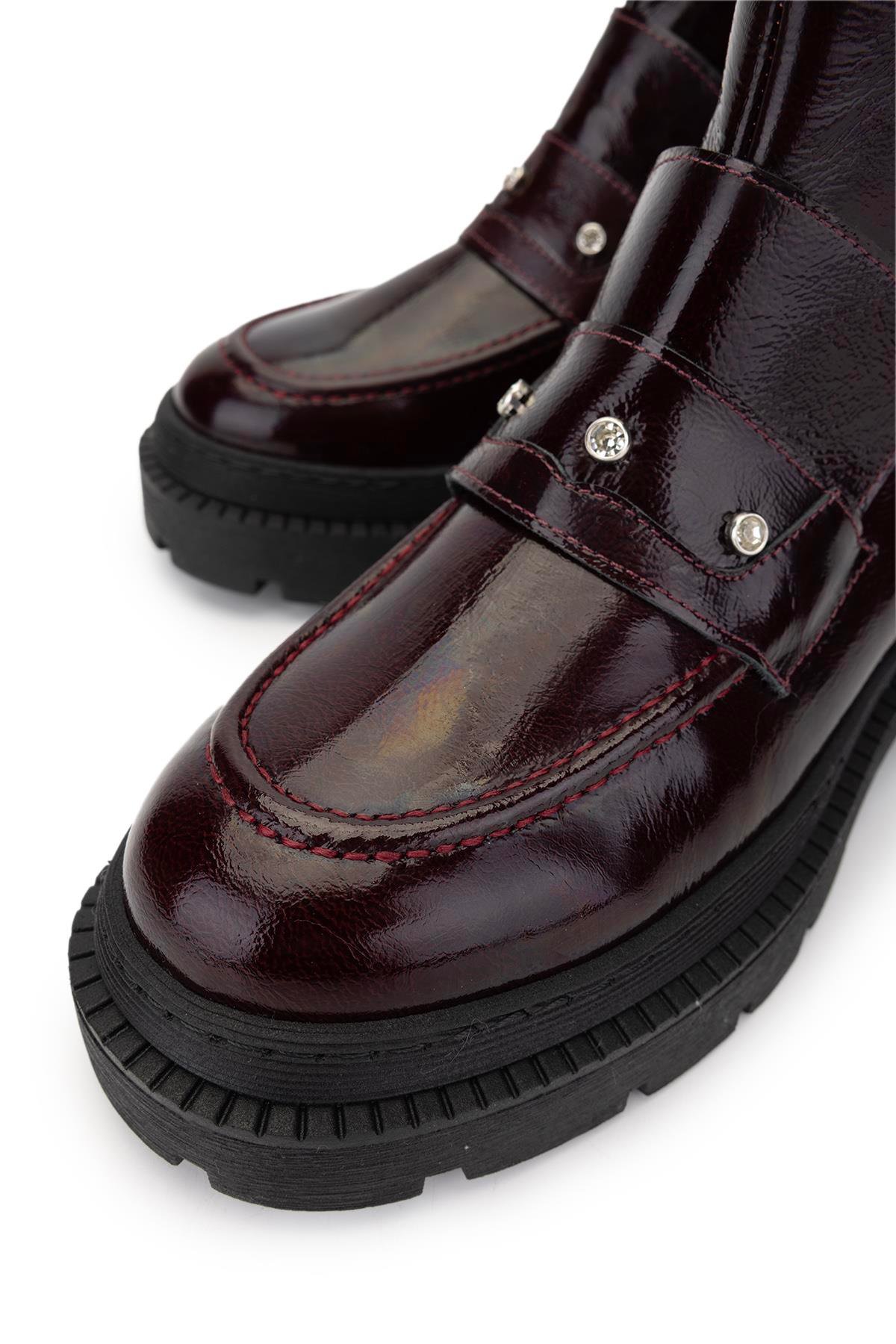 Tamer Tanca Kadın Hakiki Deri Bordo Rugan Casual Bot