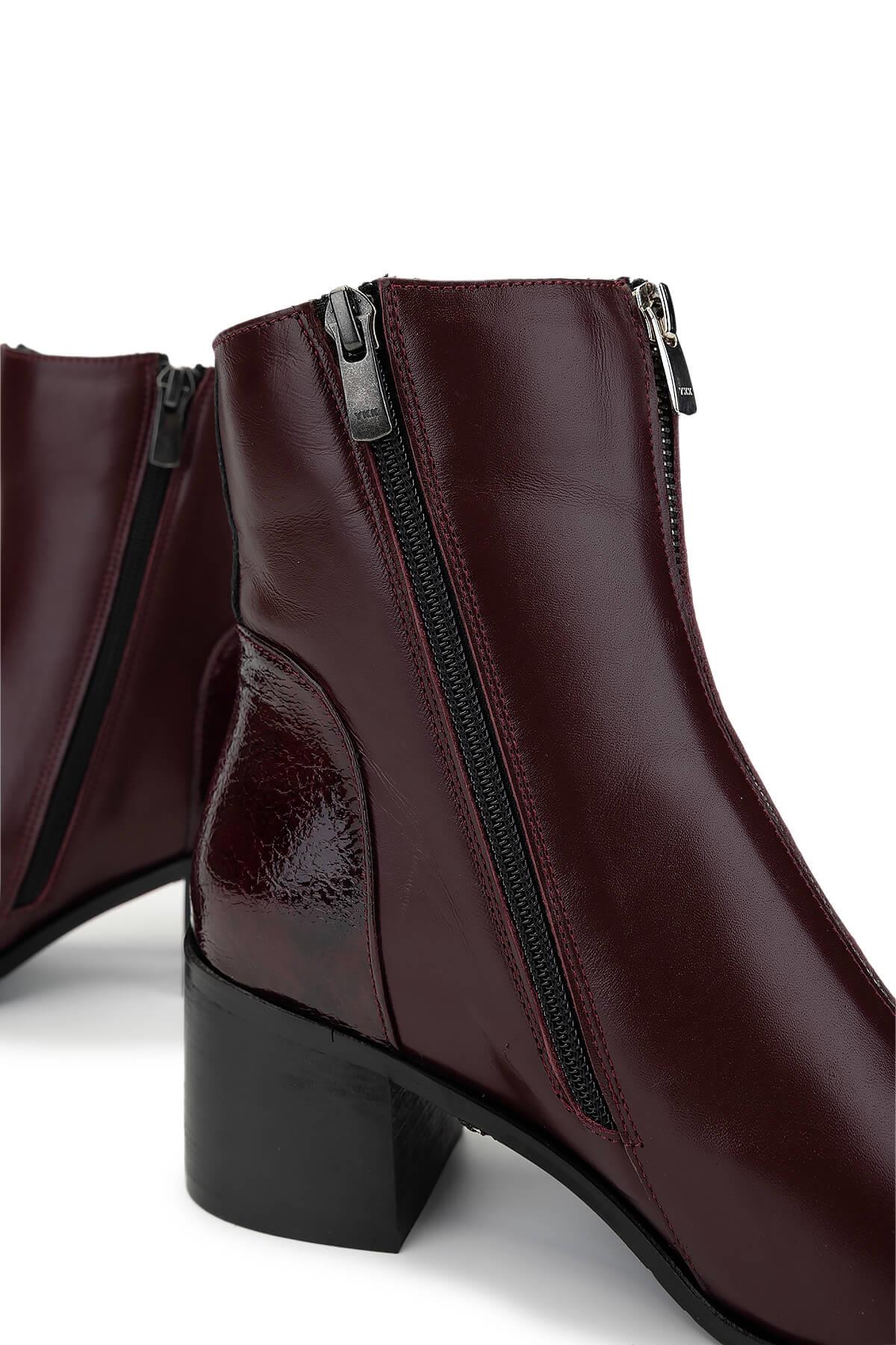 Tamer Tanca Kadın Hakiki Deri Bordo Topuklu Bot