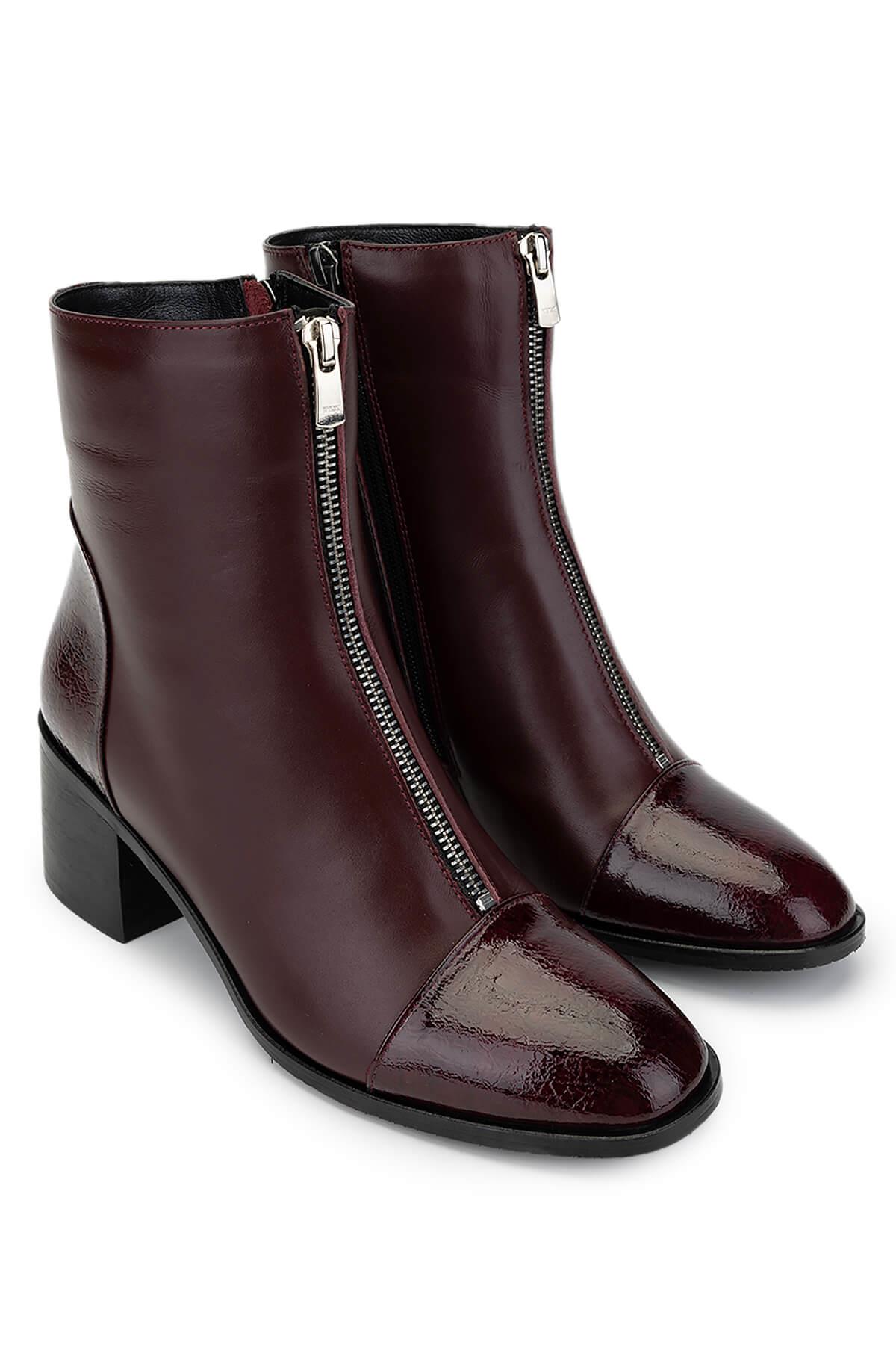Tamer Tanca Kadın Hakiki Deri Bordo Topuklu Bot