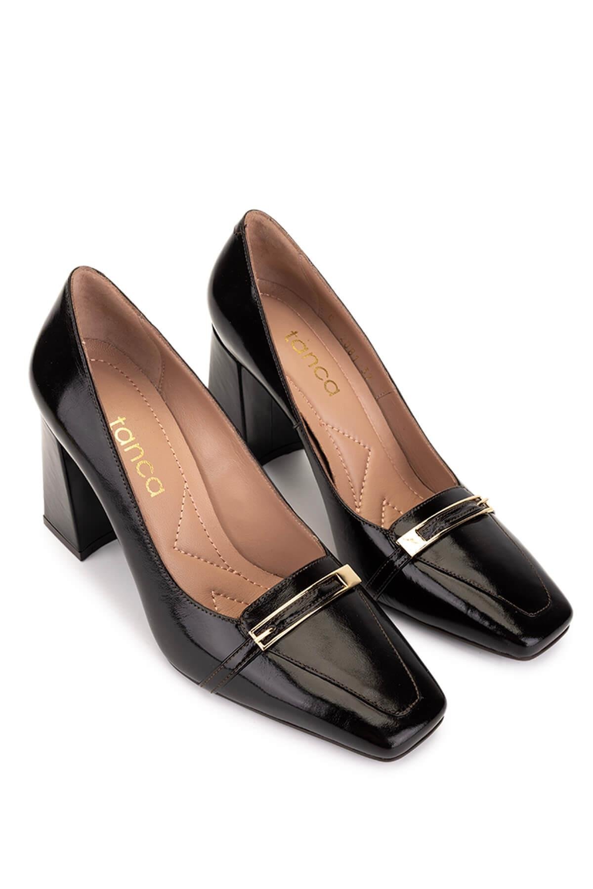 Tamer Tanca Kadın Hakiki Deri Kahverengi Rugan Topuklu Ayakkabı