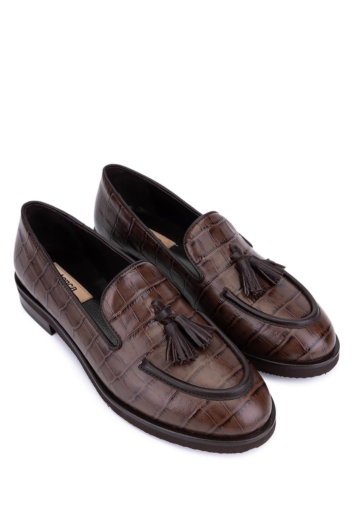 Tamer Tanca Kadın Hakiki Deri Kahverengi Kroko Loafer Ayakkabı