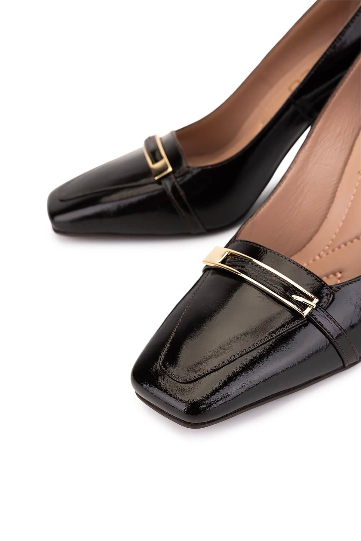 Tamer Tanca Kadın Hakiki Deri Kahverengi Rugan Topuklu Ayakkabı