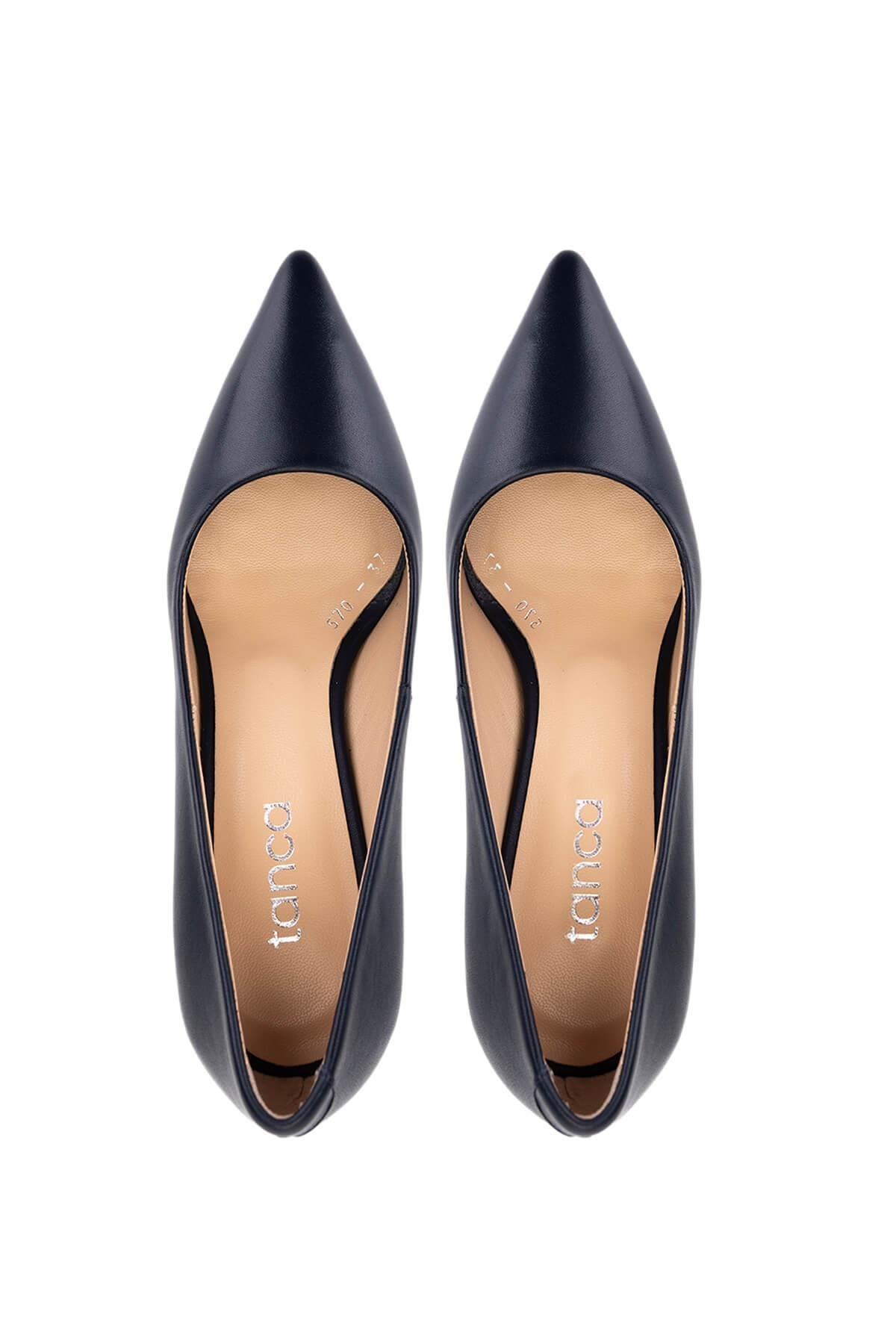 Tamer Tanca Kadın Hakiki Deri Lacivert Deri Topuklu Ayakkabı