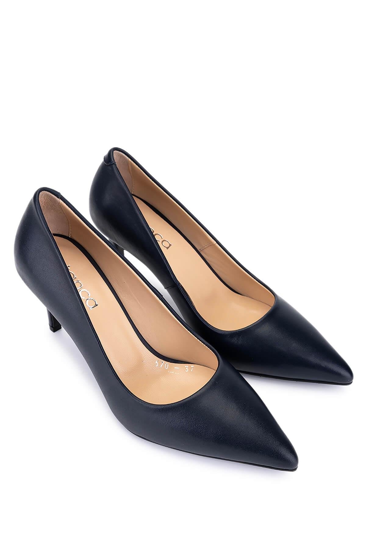 Tamer Tanca Kadın Hakiki Deri Lacivert Deri Topuklu Ayakkabı