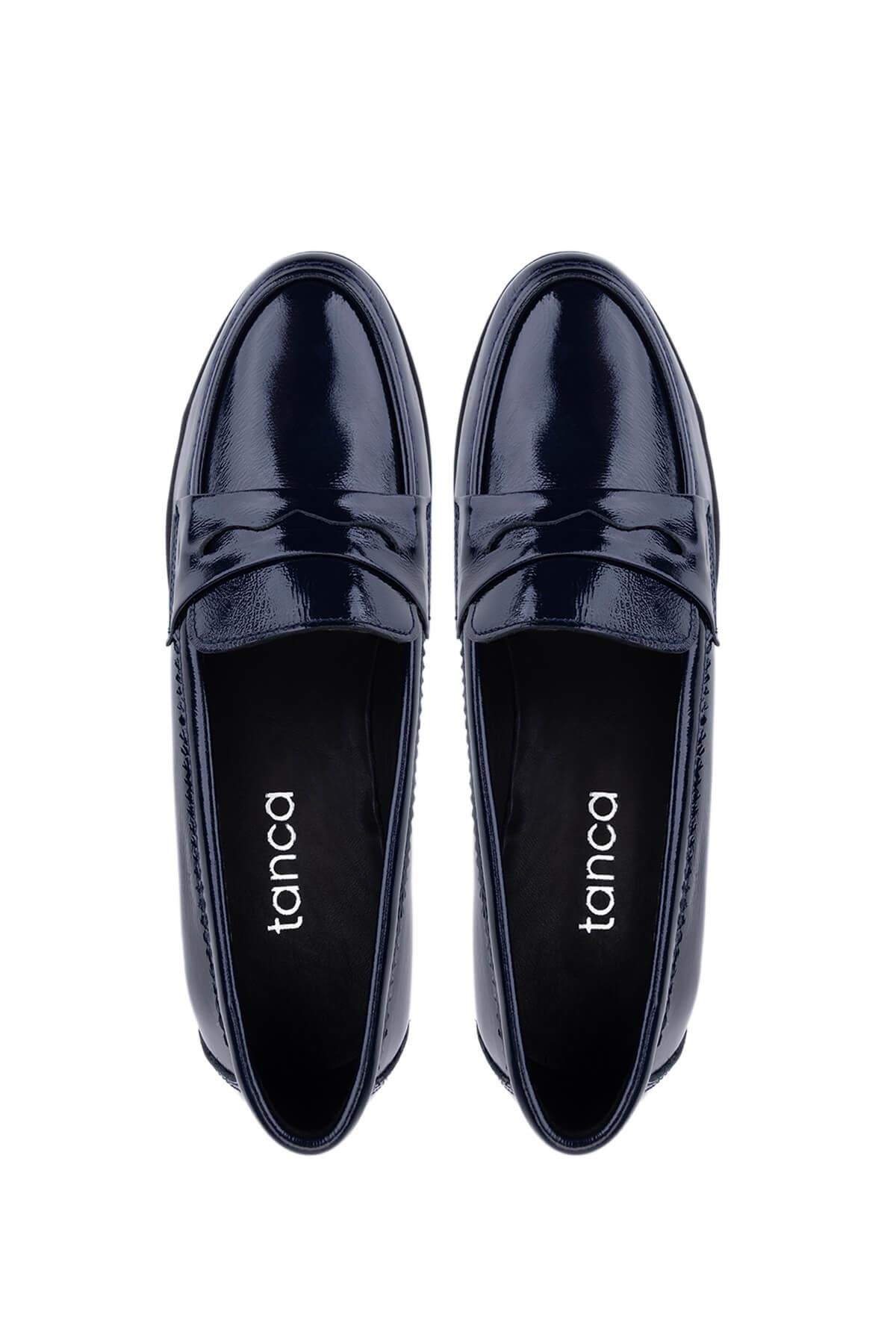Tamer Tanca Kadın Hakiki Deri Lacivert Rugan Comfort Ayakkabı