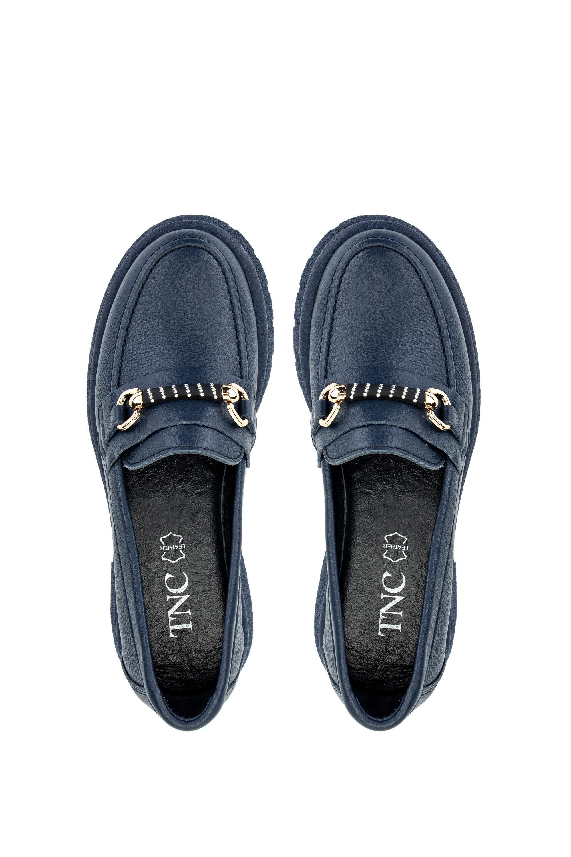 Tamer Tanca Kadın Hakiki Deri Lacivert Loafer Ayakkabı