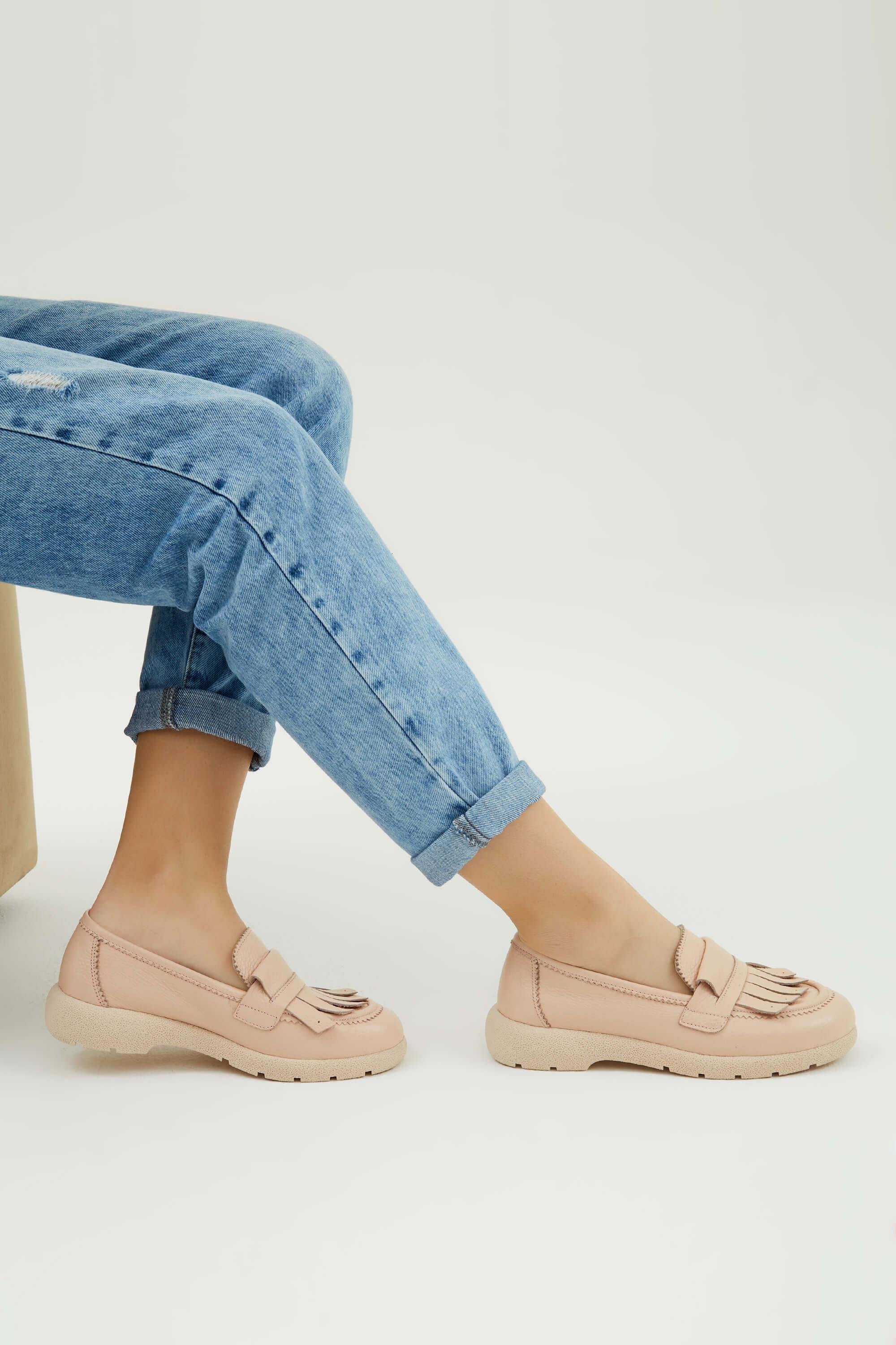 Tamer Tanca Kadın Hakiki Deri Nude Loafer Ayakkabı