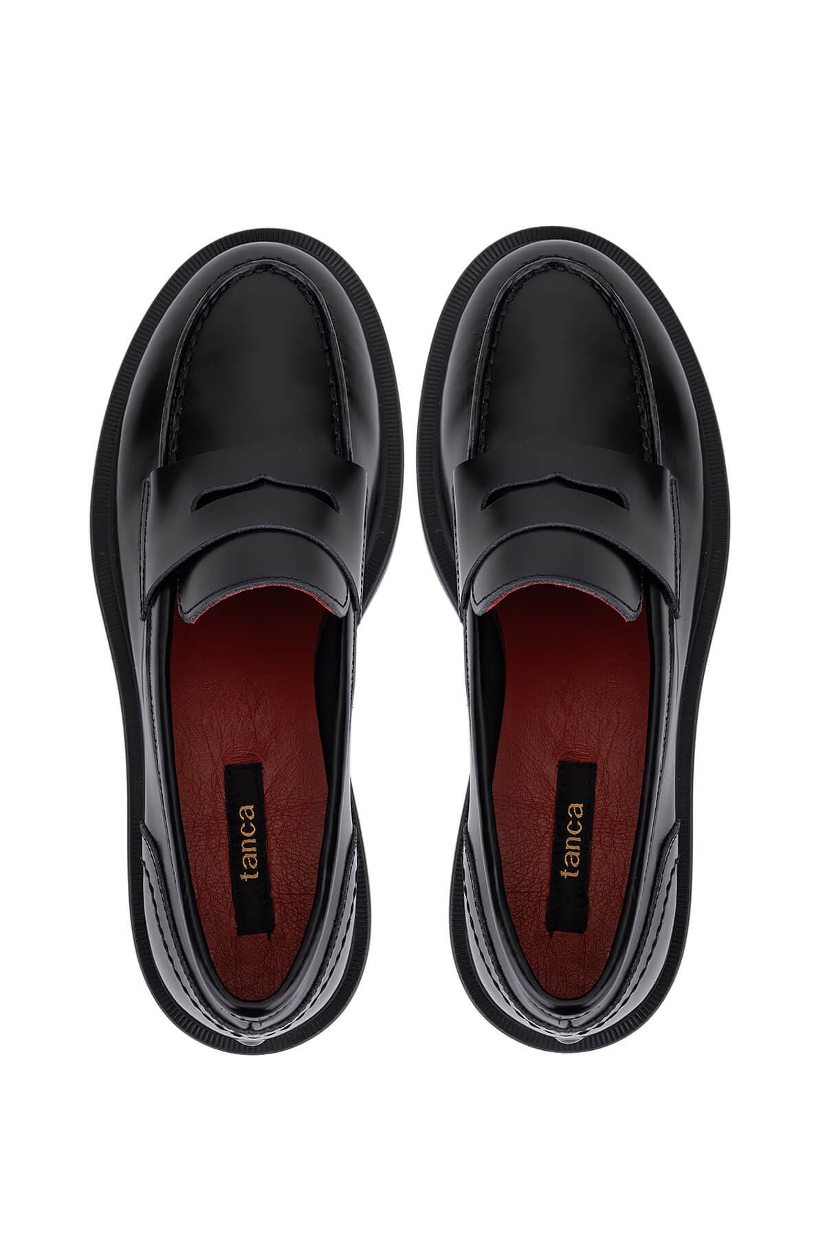 Tamer Tanca Kadın Hakiki Deri Siyah Açma Loafer Ayakkabı