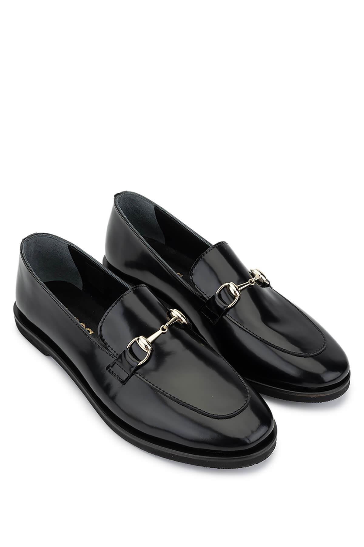 Tamer Tanca Kadın Hakiki Deri Siyah Açma Loafer Ayakkabı