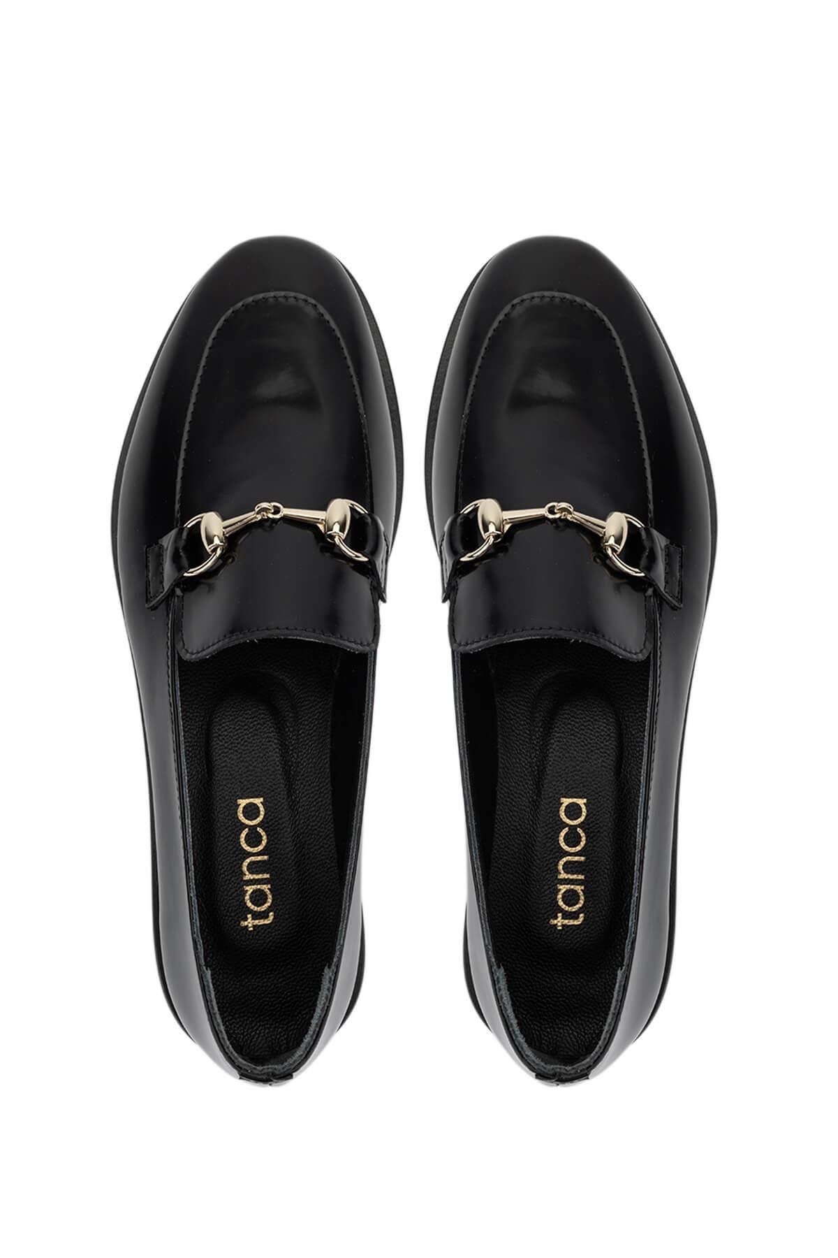 Tamer Tanca Kadın Hakiki Deri Siyah Açma Loafer Ayakkabı