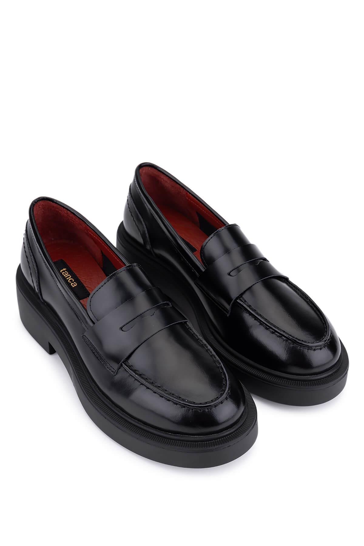 Tamer Tanca Kadın Hakiki Deri Siyah Açma Loafer Ayakkabı
