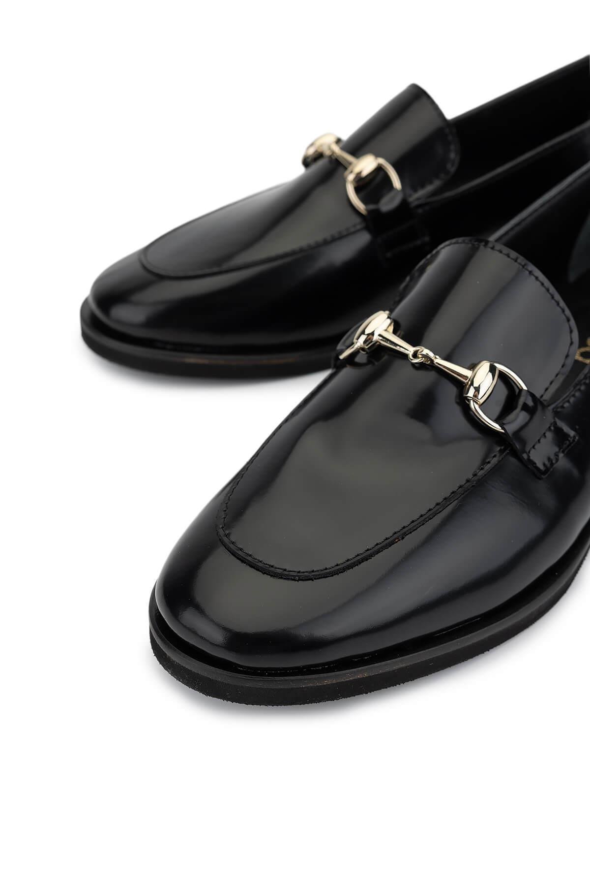 Tamer Tanca Kadın Hakiki Deri Siyah Açma Loafer Ayakkabı