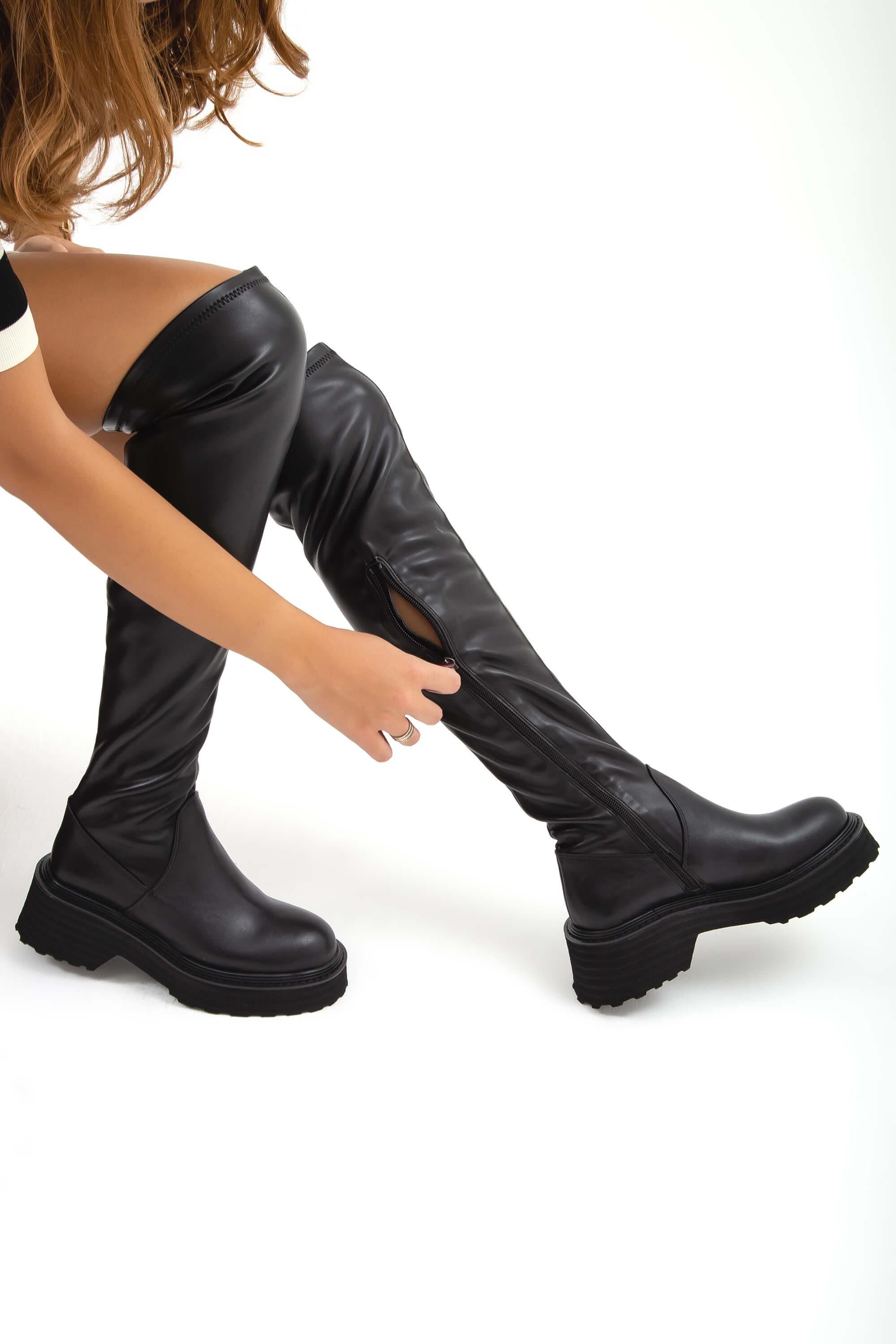 Tamer Tanca Kadın Hakiki Deri Siyah Casual Çizme