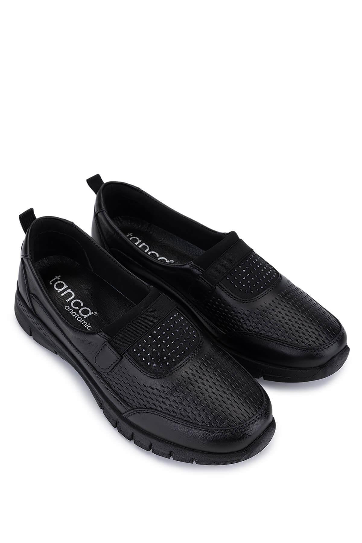 Tamer Tanca Kadın Hakiki Deri Siyah Comfort Ayakkabı