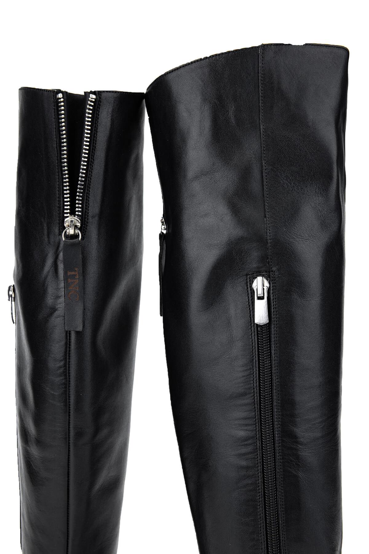 Tamer Tanca Kadın Hakiki Deri Siyah Deri Casual Çizme