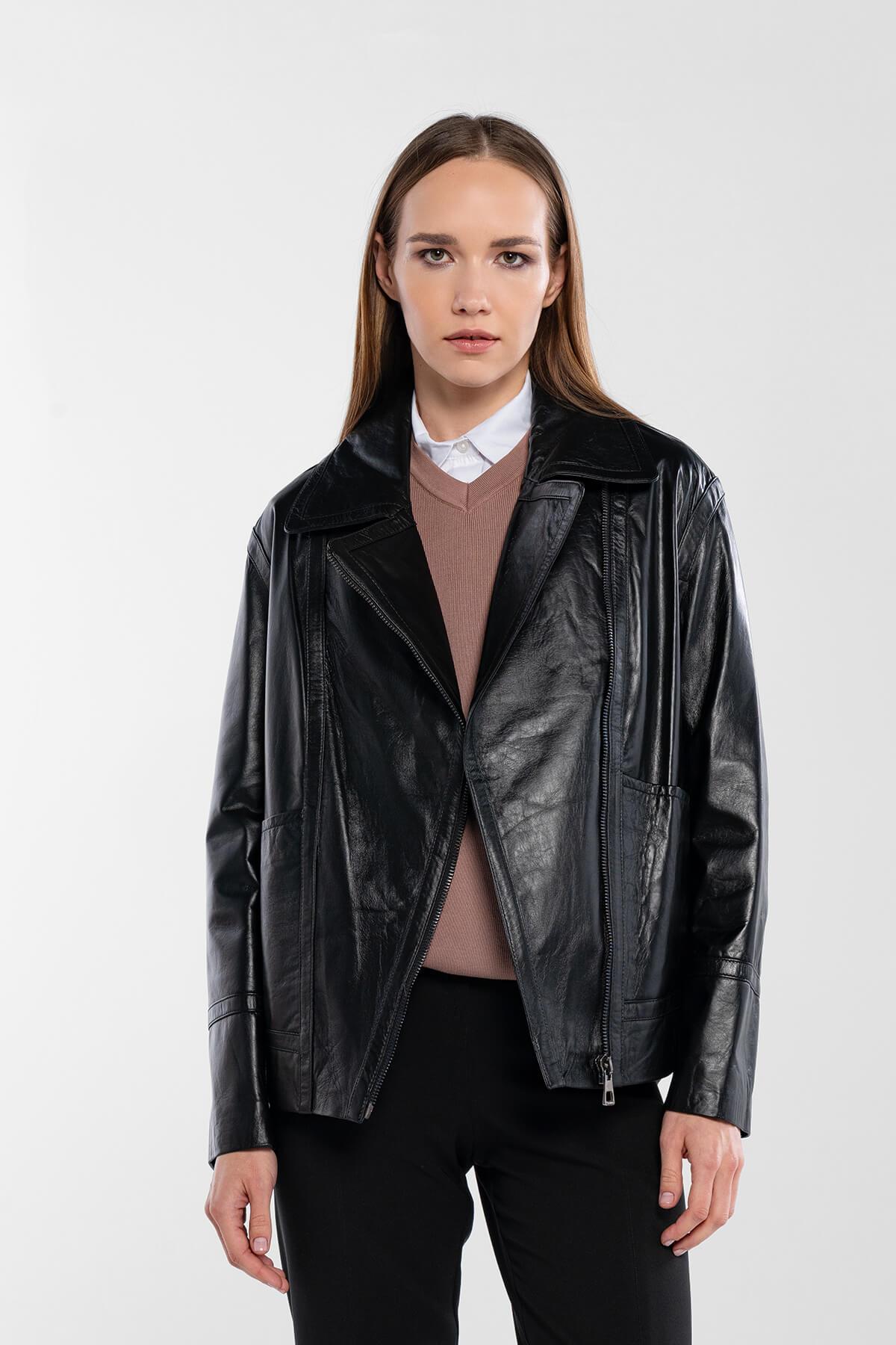 Tamer Tanca Kadın Hakiki Deri Siyah Deri Mont