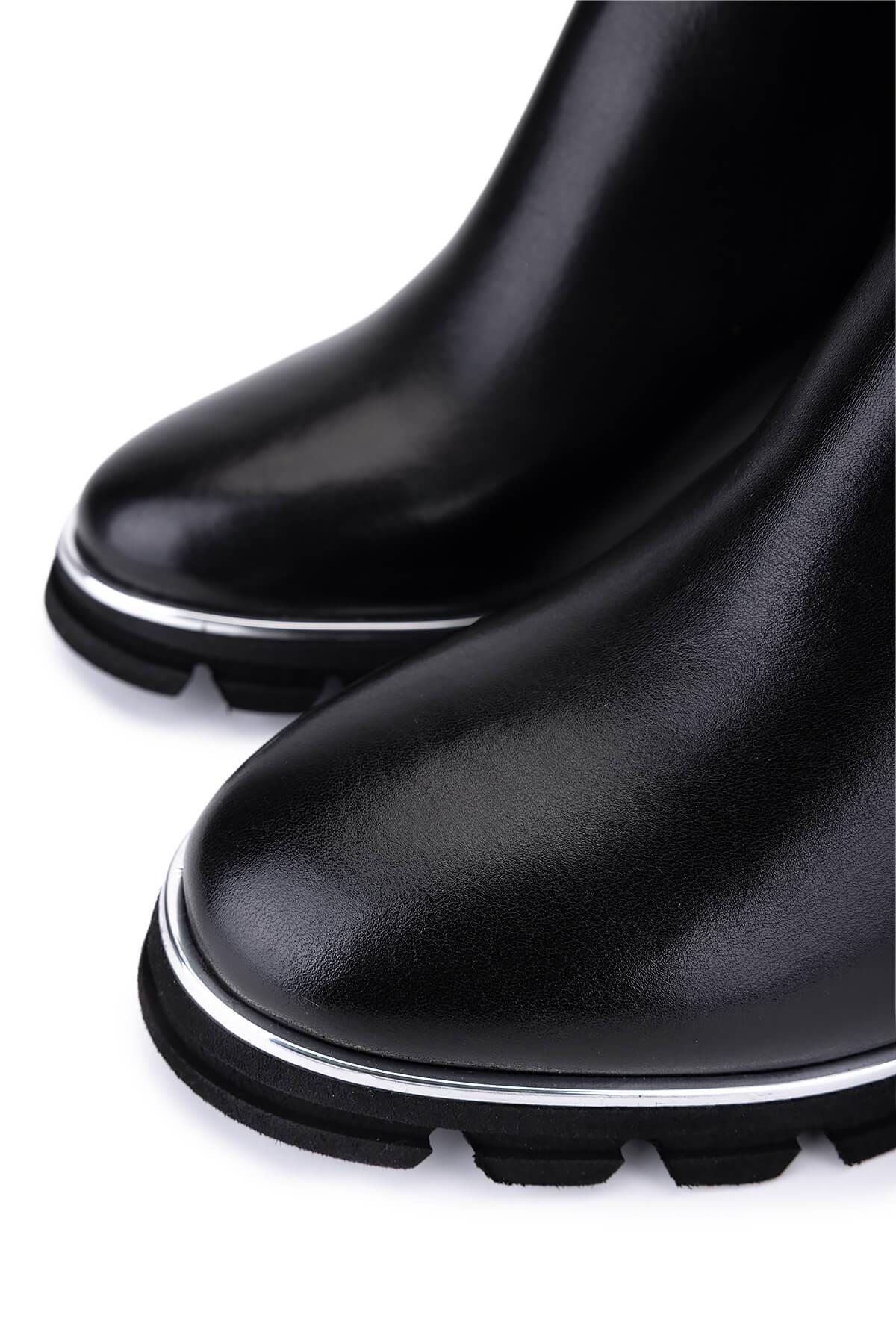 Tamer Tanca Kadın Hakiki Deri Siyah Deri Topuklu Bot