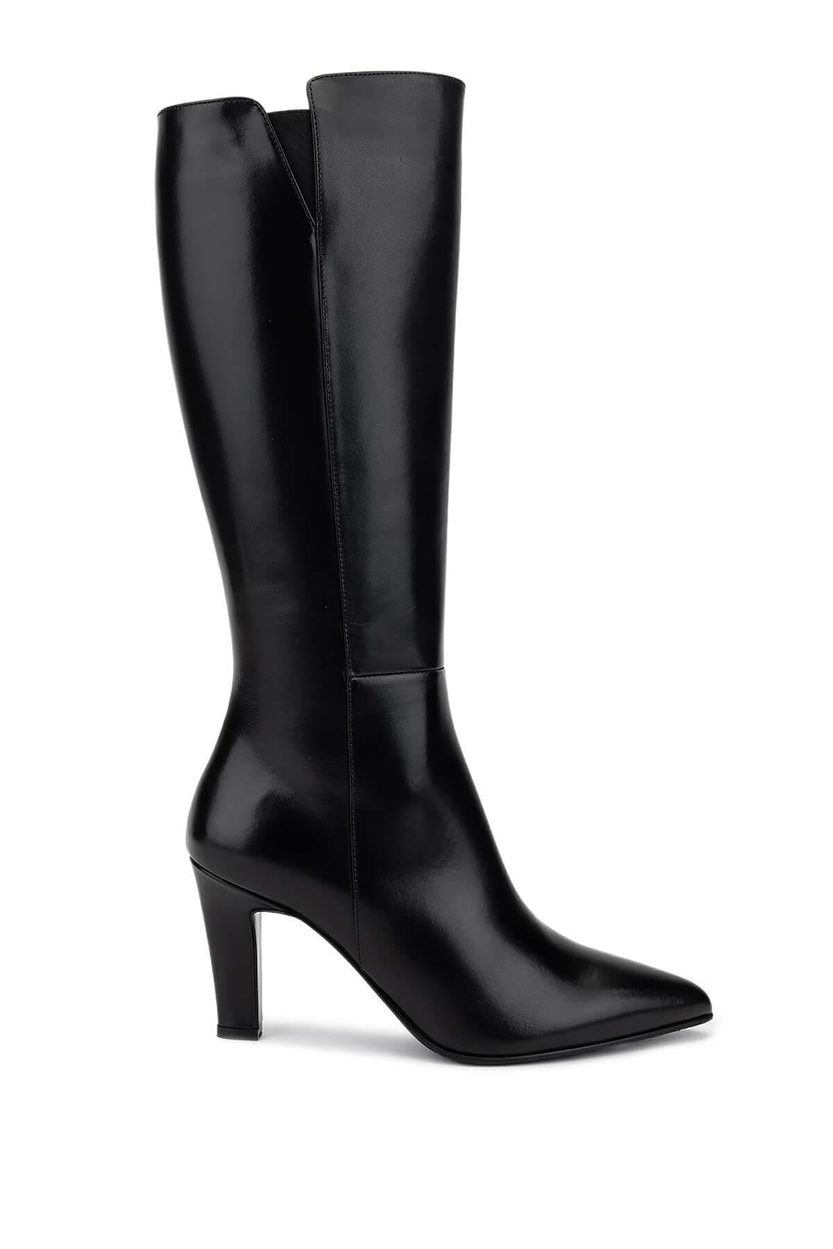 Tamer Tanca Kadın Hakiki Deri Siyah Deri Topuklu Çizme