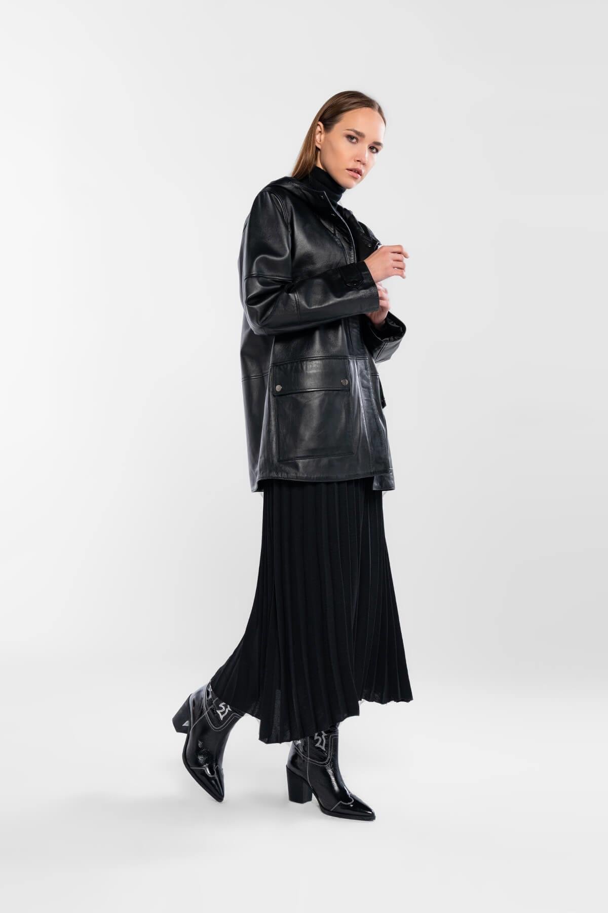 Tamer Tanca Kadın Hakiki Deri Siyah Deri Mont