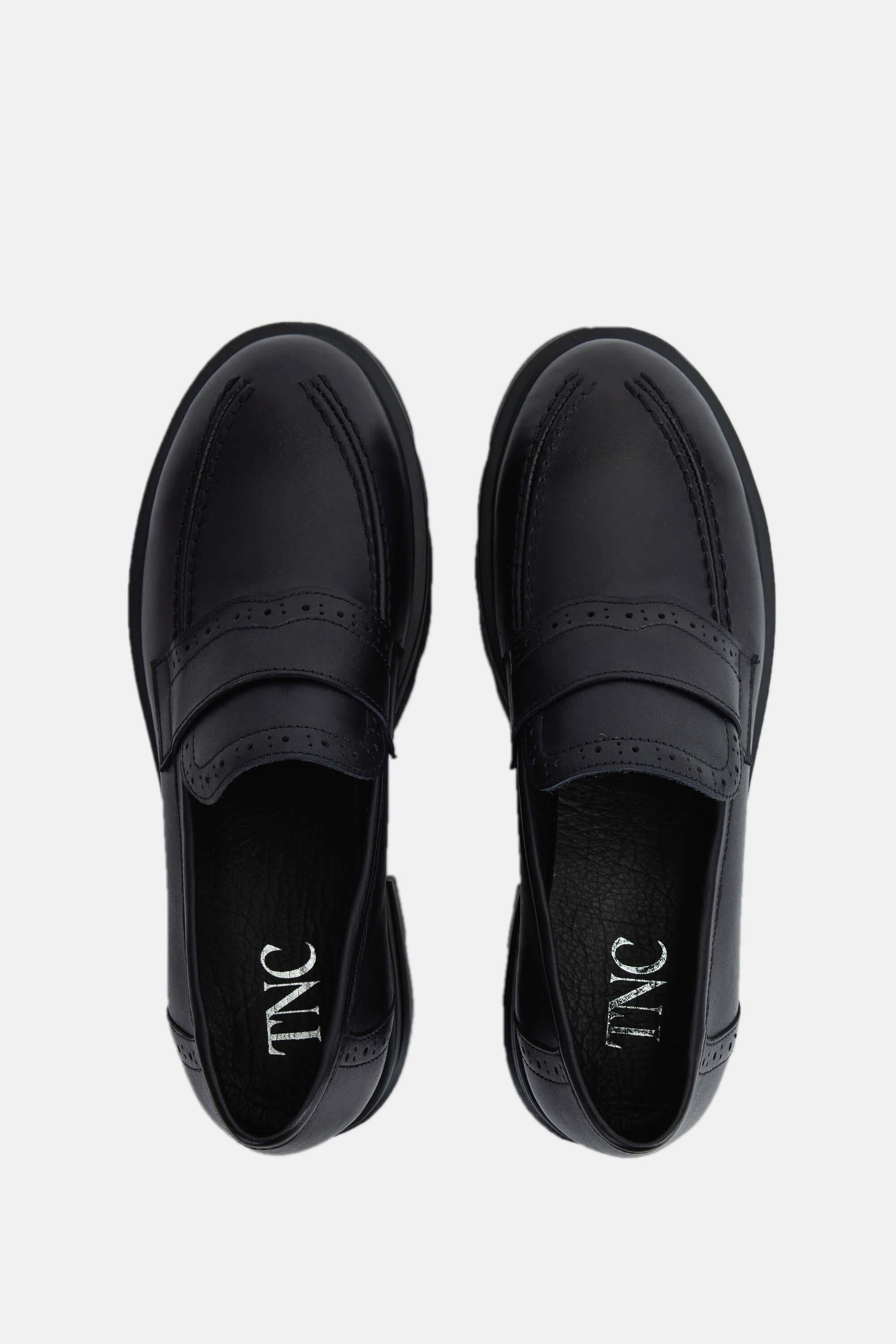 Tamer Tanca Kadın Hakiki Deri Siyah Deri Loafer Ayakkabı