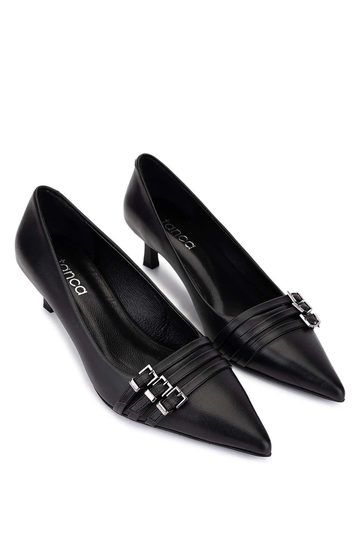Tamer Tanca Kadın Hakiki Deri Siyah Deri Topuklu Ayakkabı