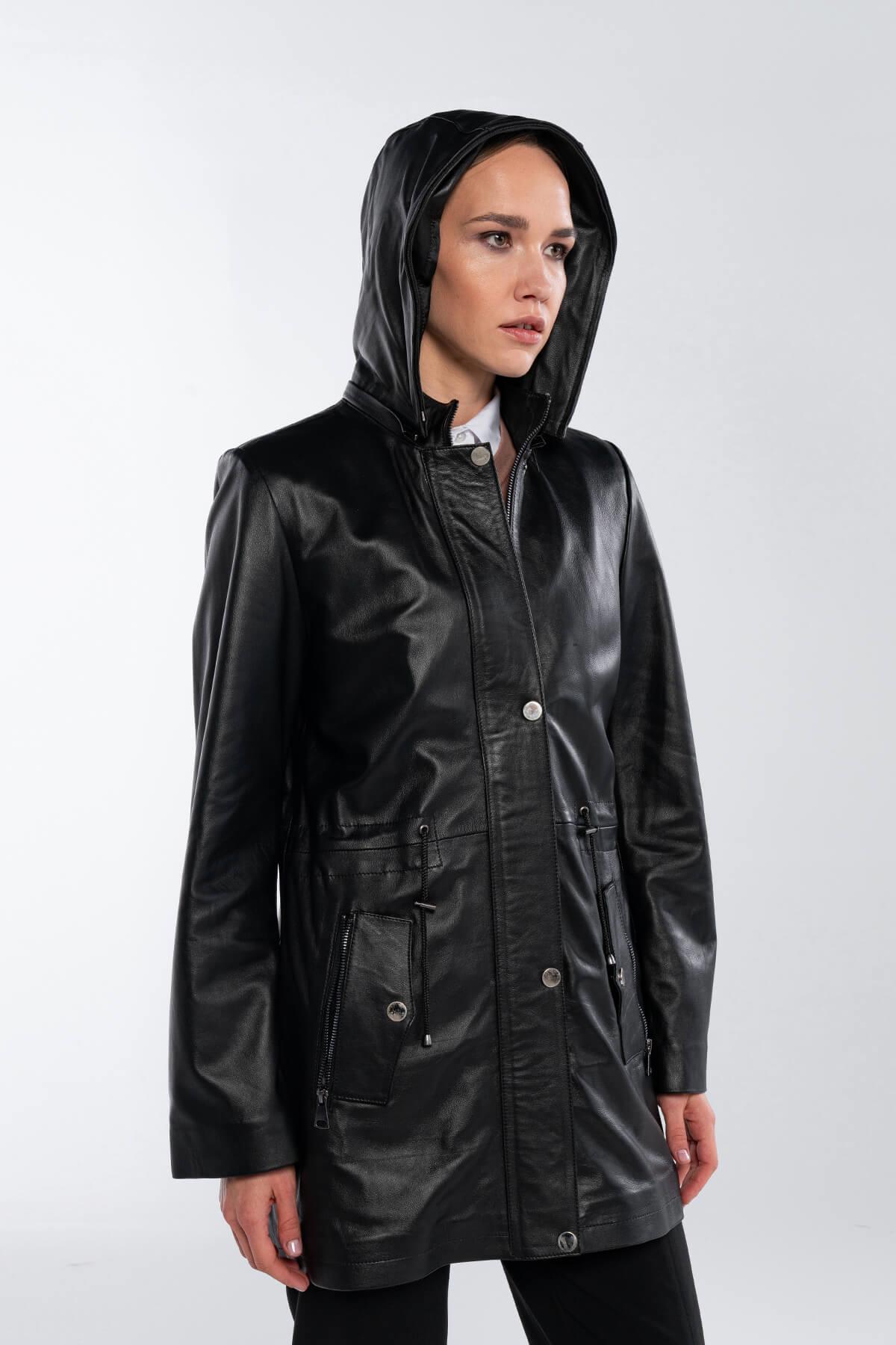 Tamer Tanca Kadın Hakiki Deri Siyah Deri Deri Mont