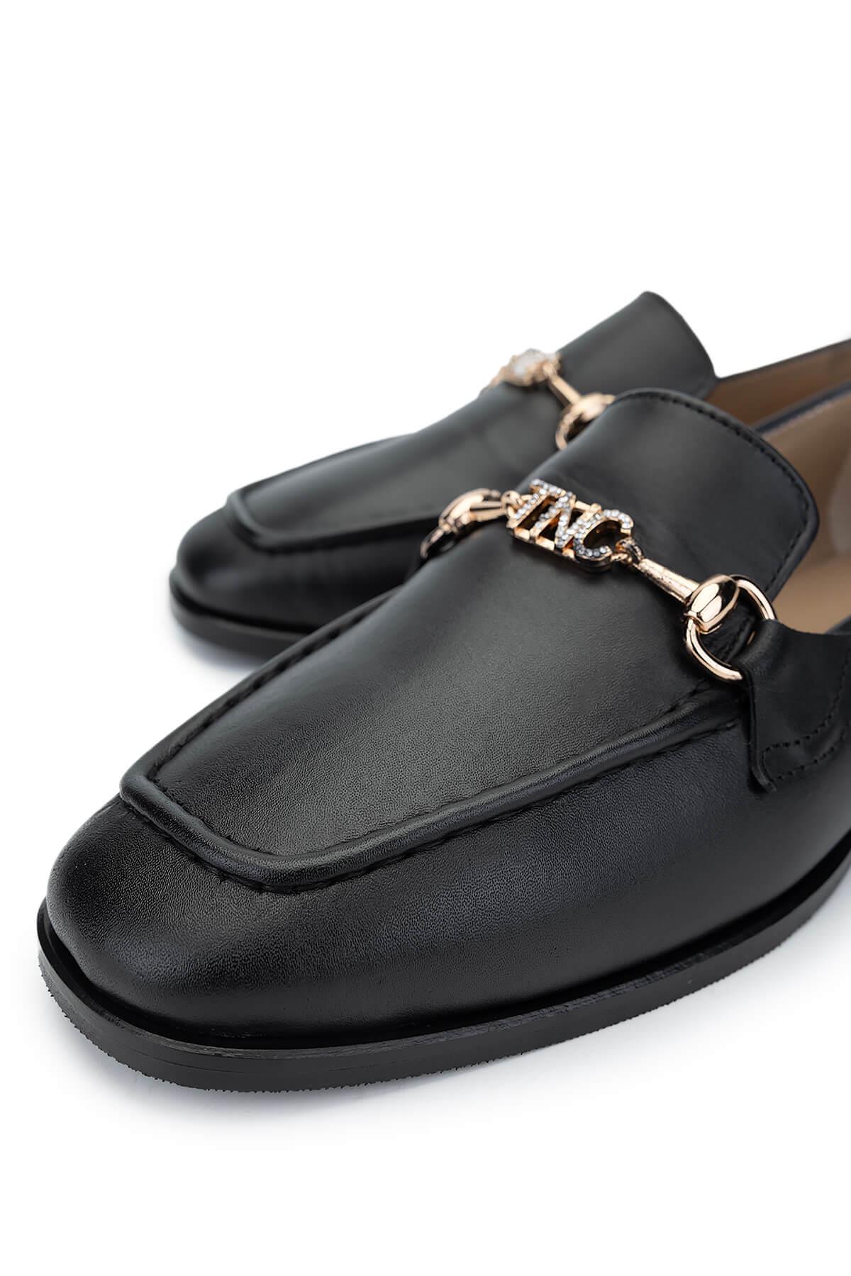 Tamer Tanca Kadın Hakiki Deri Siyah Deri Loafer Ayakkabı