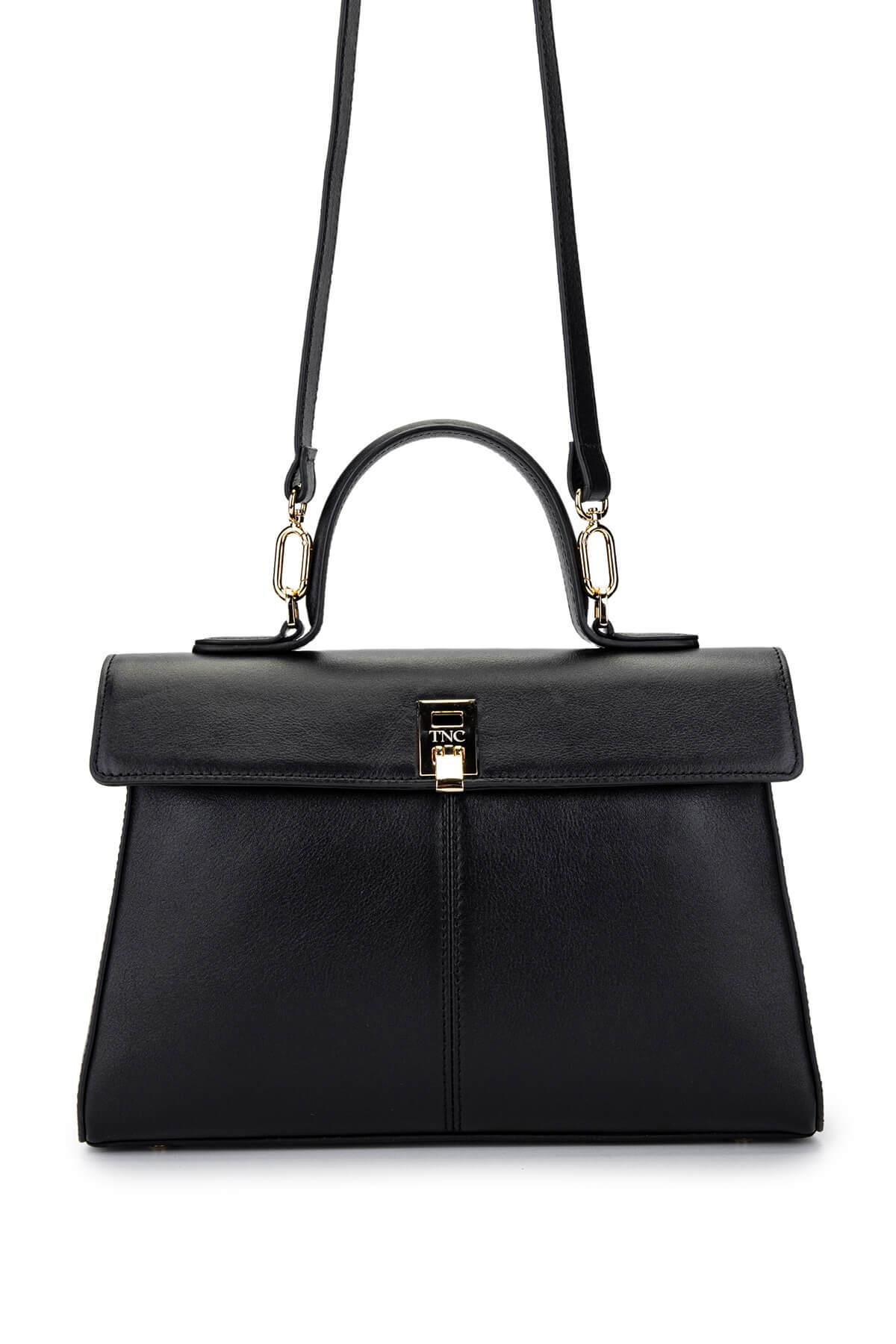 Tamer Tanca Kadın Hakiki Deri Siyah Deri El Çantası