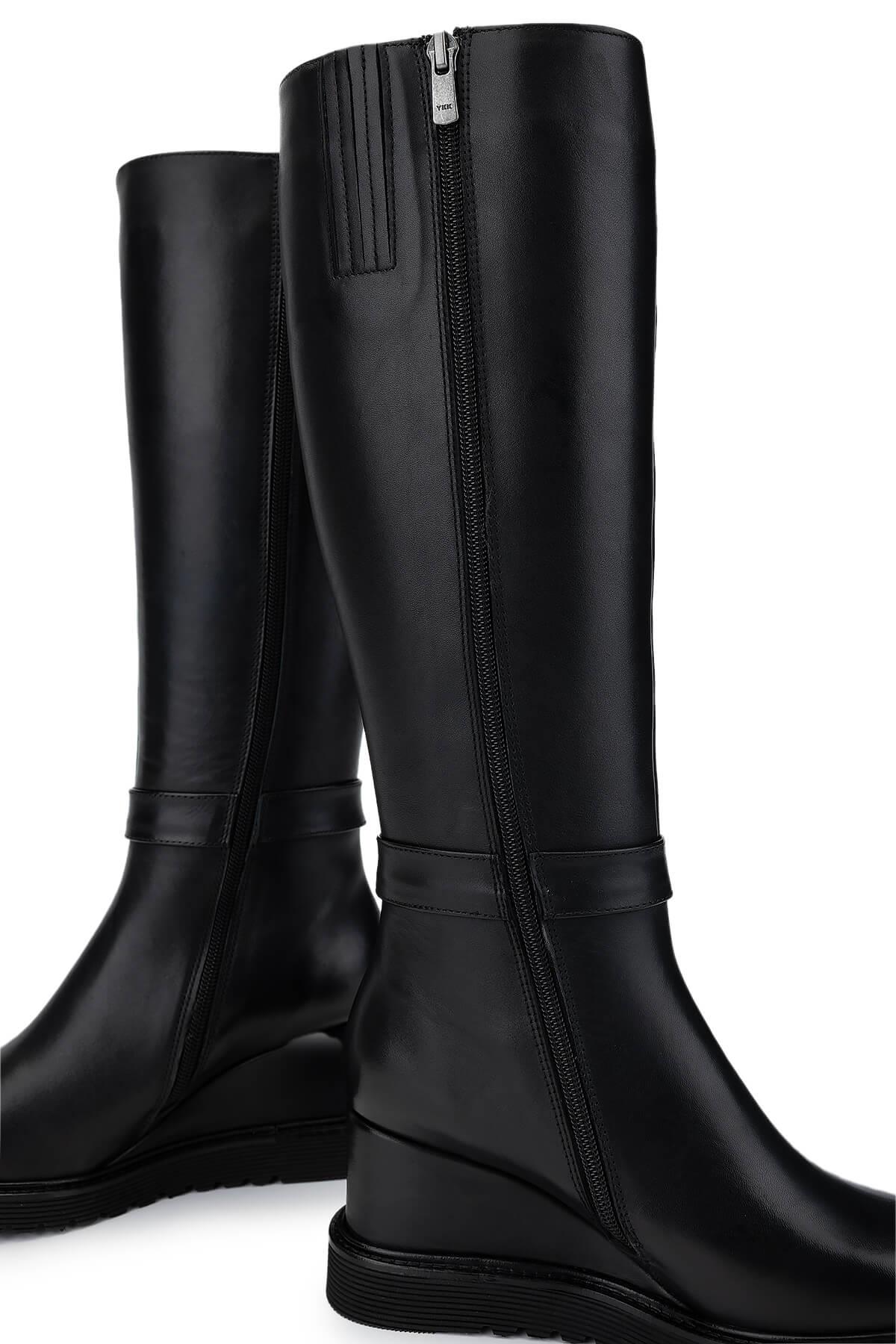 Tamer Tanca Kadın Hakiki Deri Siyah Deri Casual Çizme