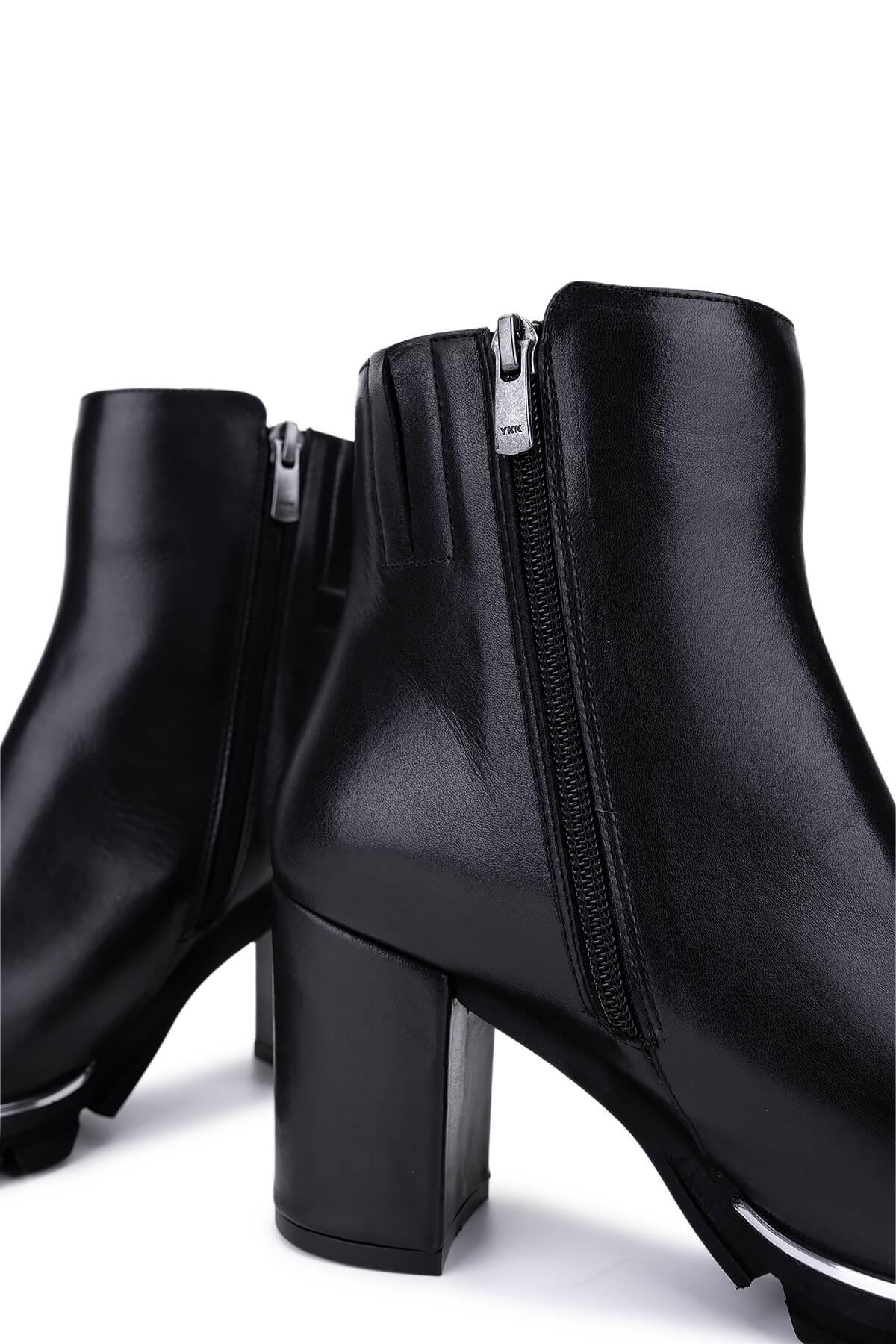 Tamer Tanca Kadın Hakiki Deri Siyah Deri Topuklu Bot