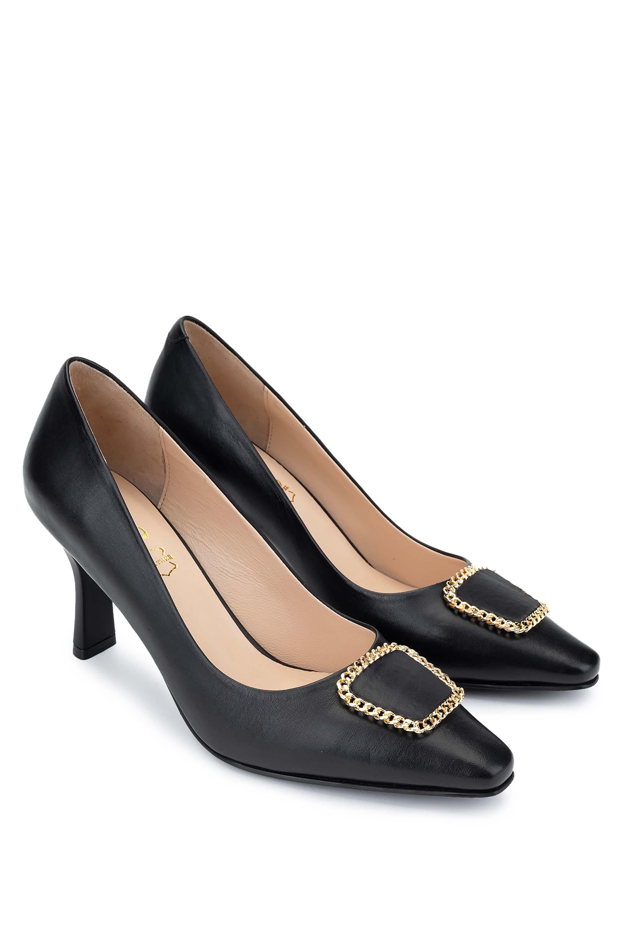 Tamer Tanca Kadın Hakiki Deri Siyah Deri Topuklu Ayakkabı