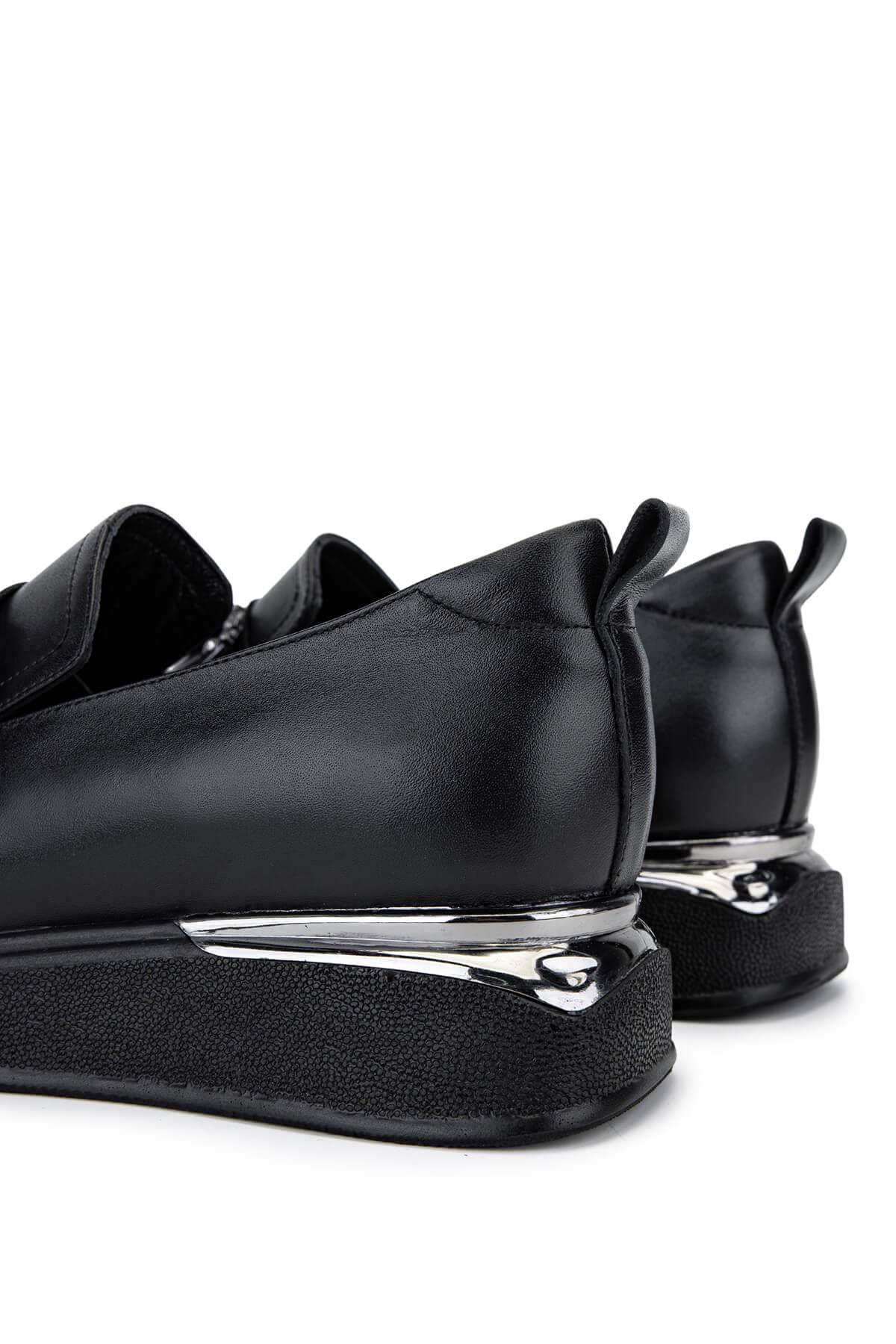 Tamer Tanca Kadın Hakiki Deri Siyah Deri Loafer Ayakkabı