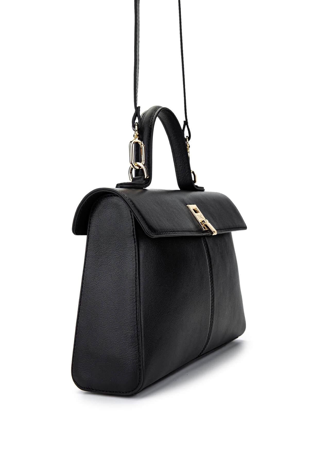 Tamer Tanca Kadın Hakiki Deri Siyah Deri El Çantası