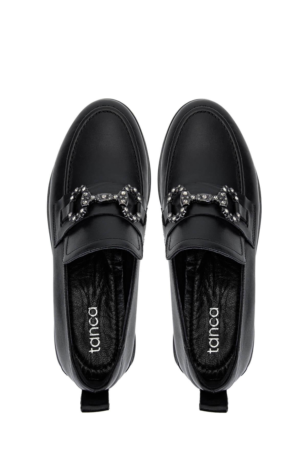 Tamer Tanca Kadın Hakiki Deri Siyah Deri Loafer Ayakkabı