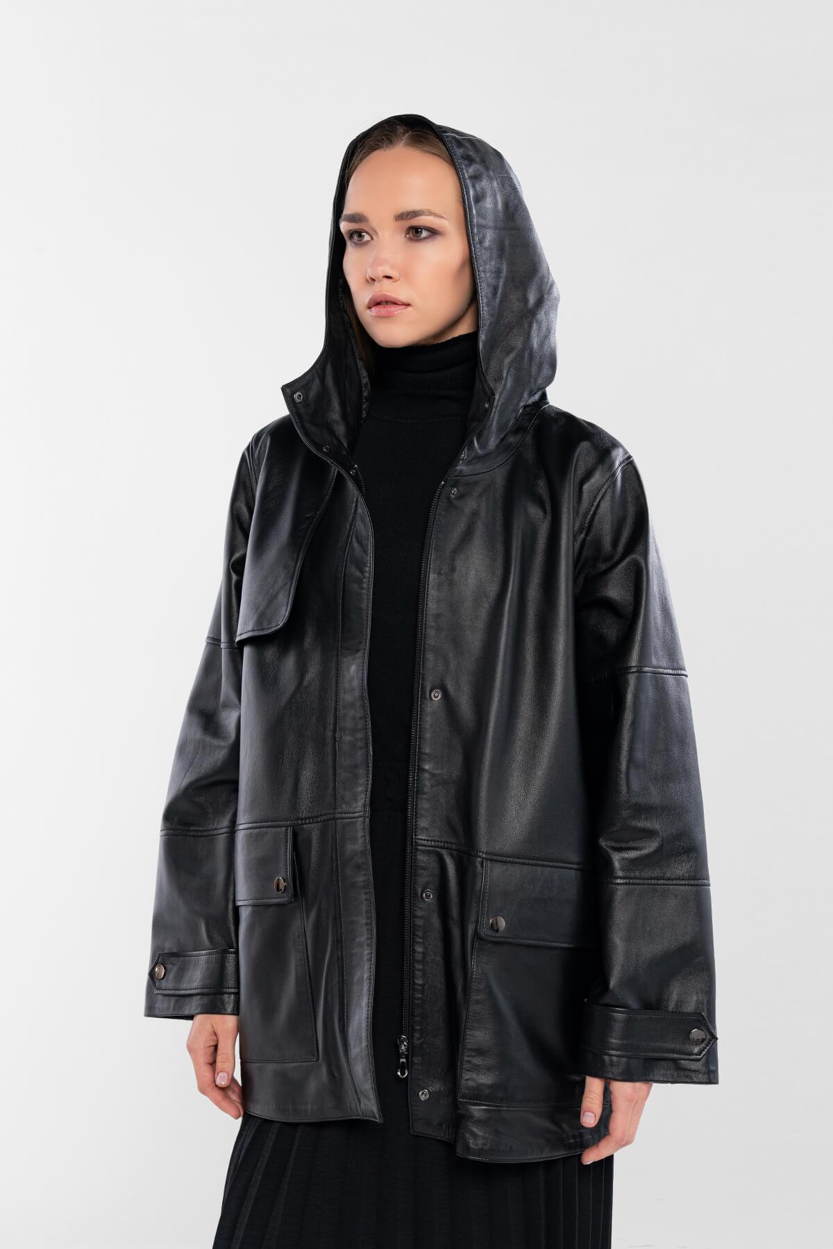 Tamer Tanca Kadın Hakiki Deri Siyah Deri Mont