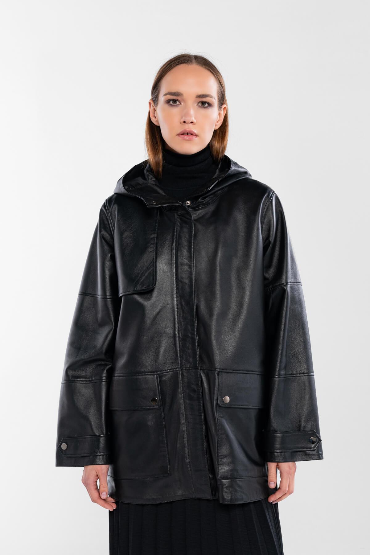 Tamer Tanca Kadın Hakiki Deri Siyah Deri Mont