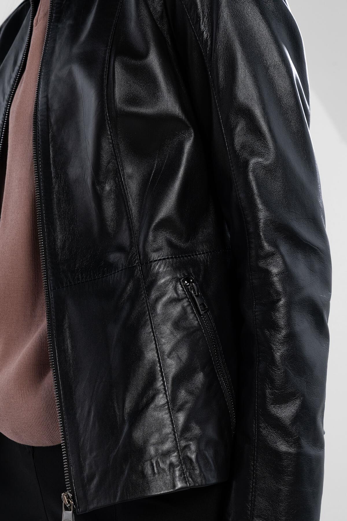 Tamer Tanca Kadın Hakiki Deri Siyah Deri Mont