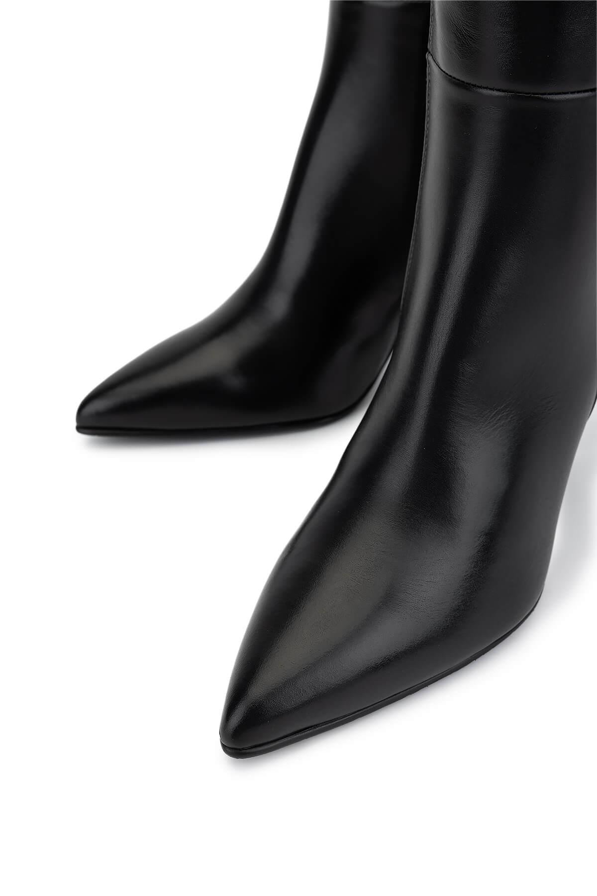 Tamer Tanca Kadın Hakiki Deri Siyah Deri Topuklu Çizme