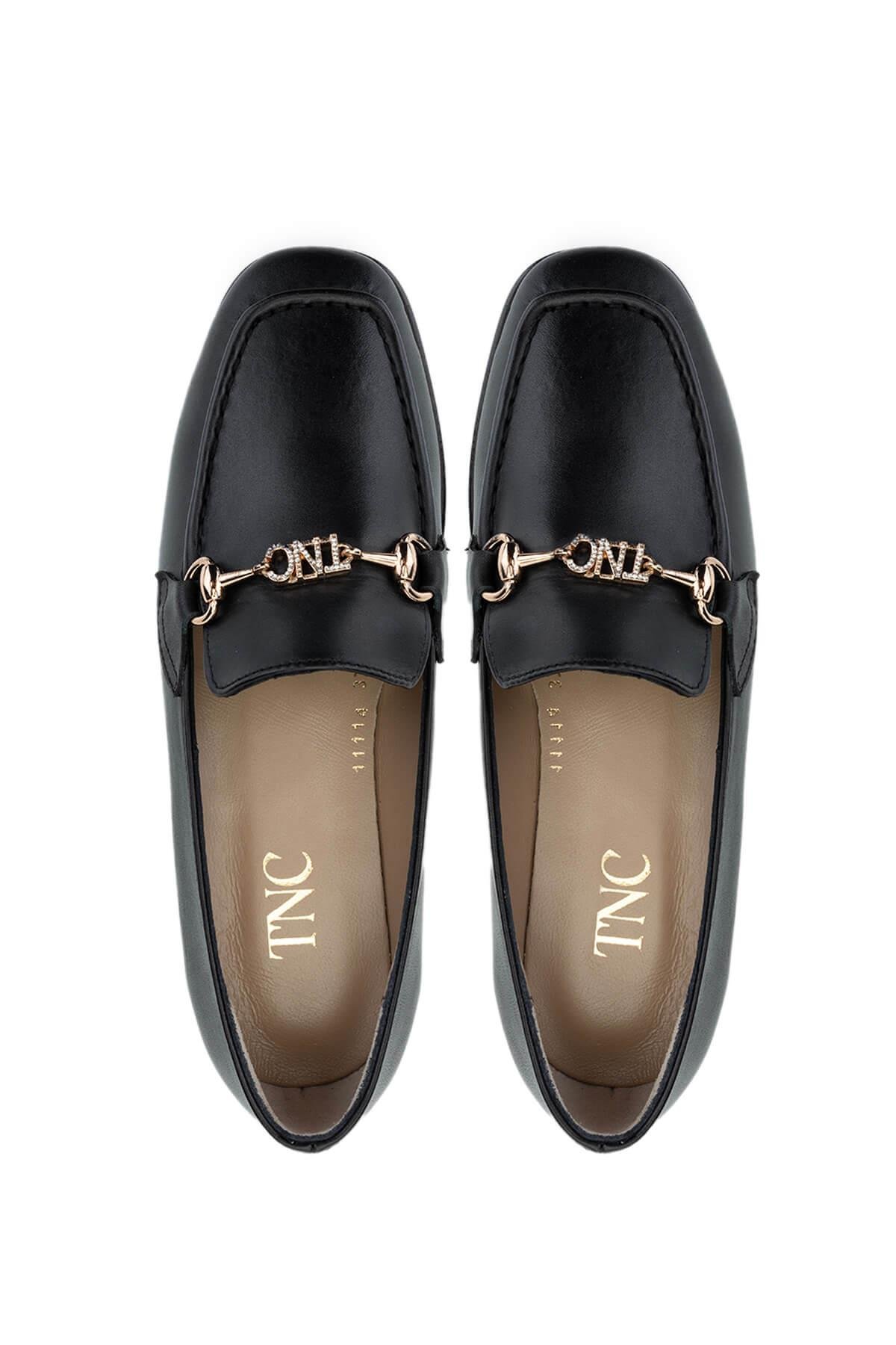 Tamer Tanca Kadın Hakiki Deri Siyah Deri Loafer Ayakkabı