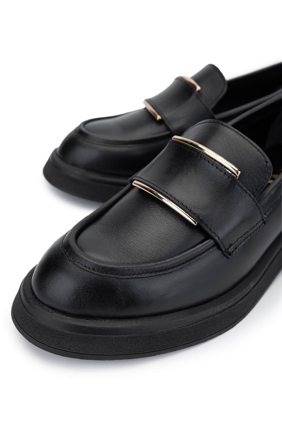 Tamer Tanca Kadın Hakiki Deri Siyah Deri Loafer Ayakkabı
