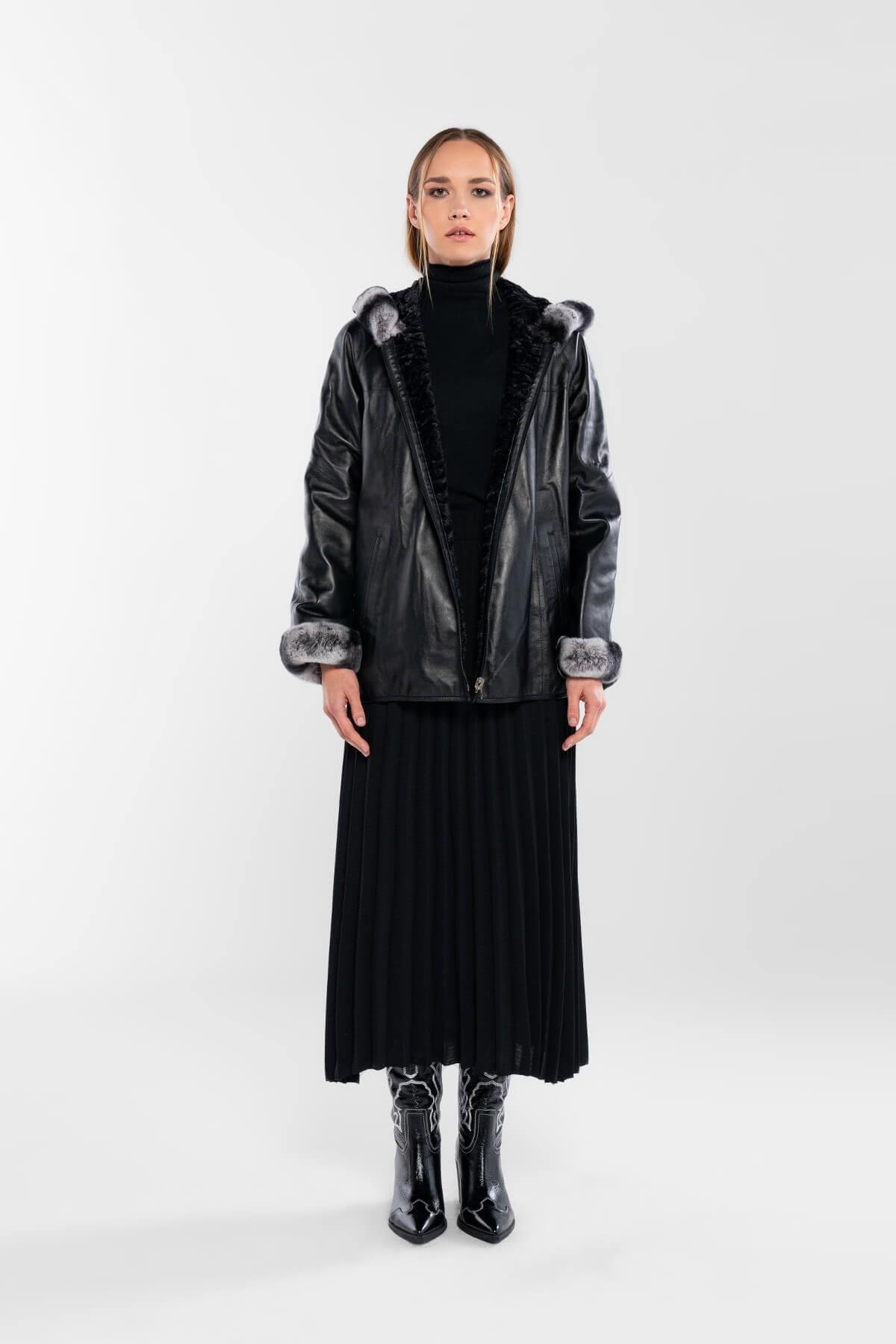 Tamer Tanca Kadın Hakiki Deri Siyah Deri Mont