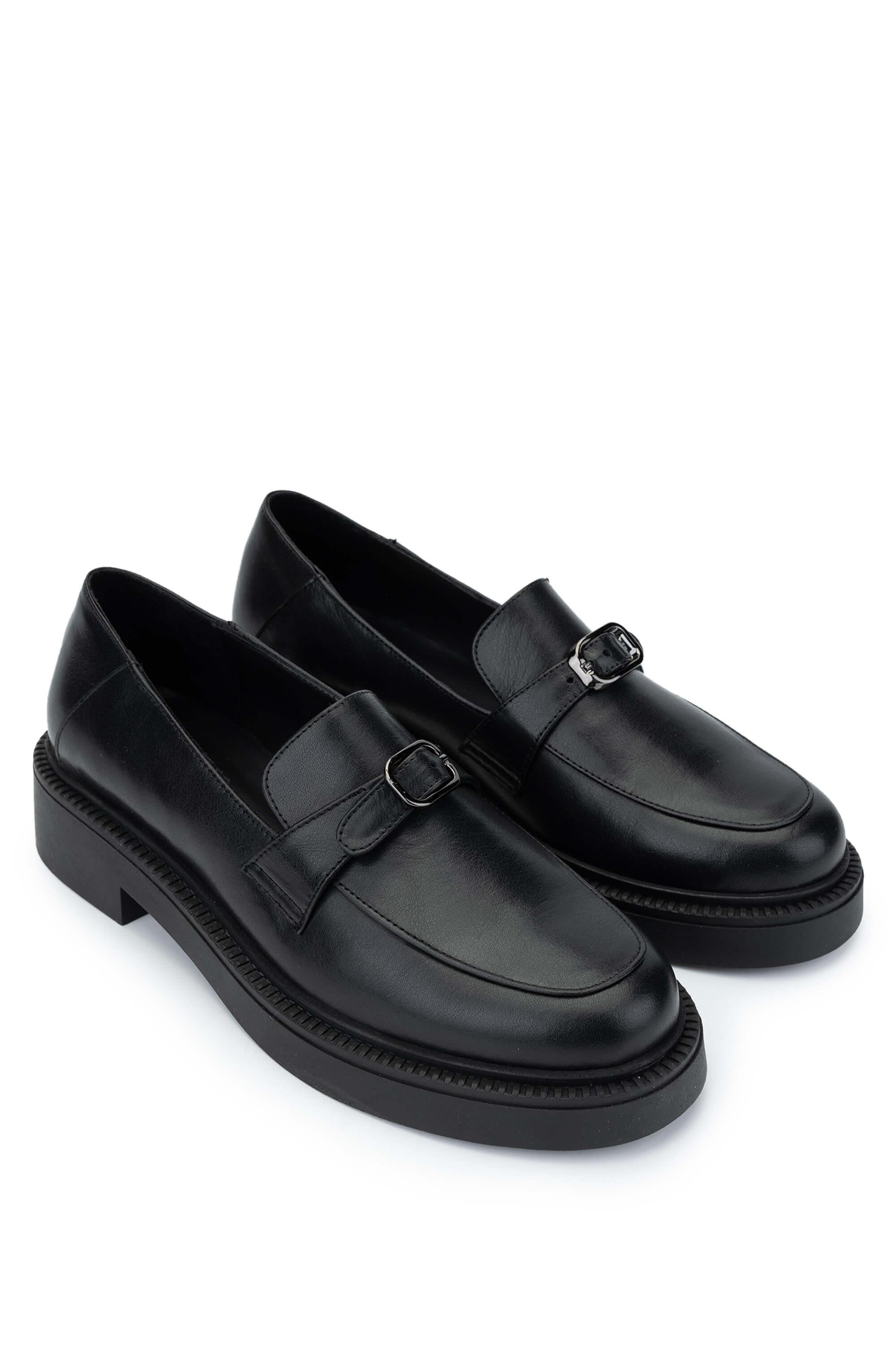 Tamer Tanca Kadın Hakiki Deri Siyah Deri Loafer Ayakkabı