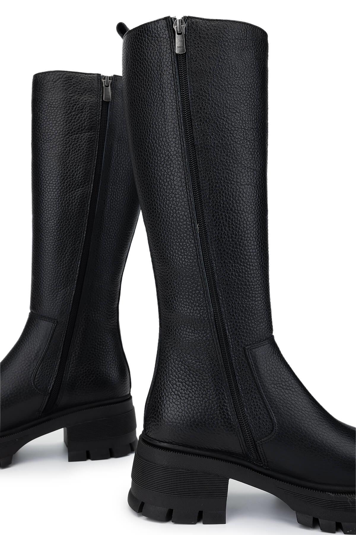 Tamer Tanca Kadın Hakiki Deri Siyah Floter Casual Çizme