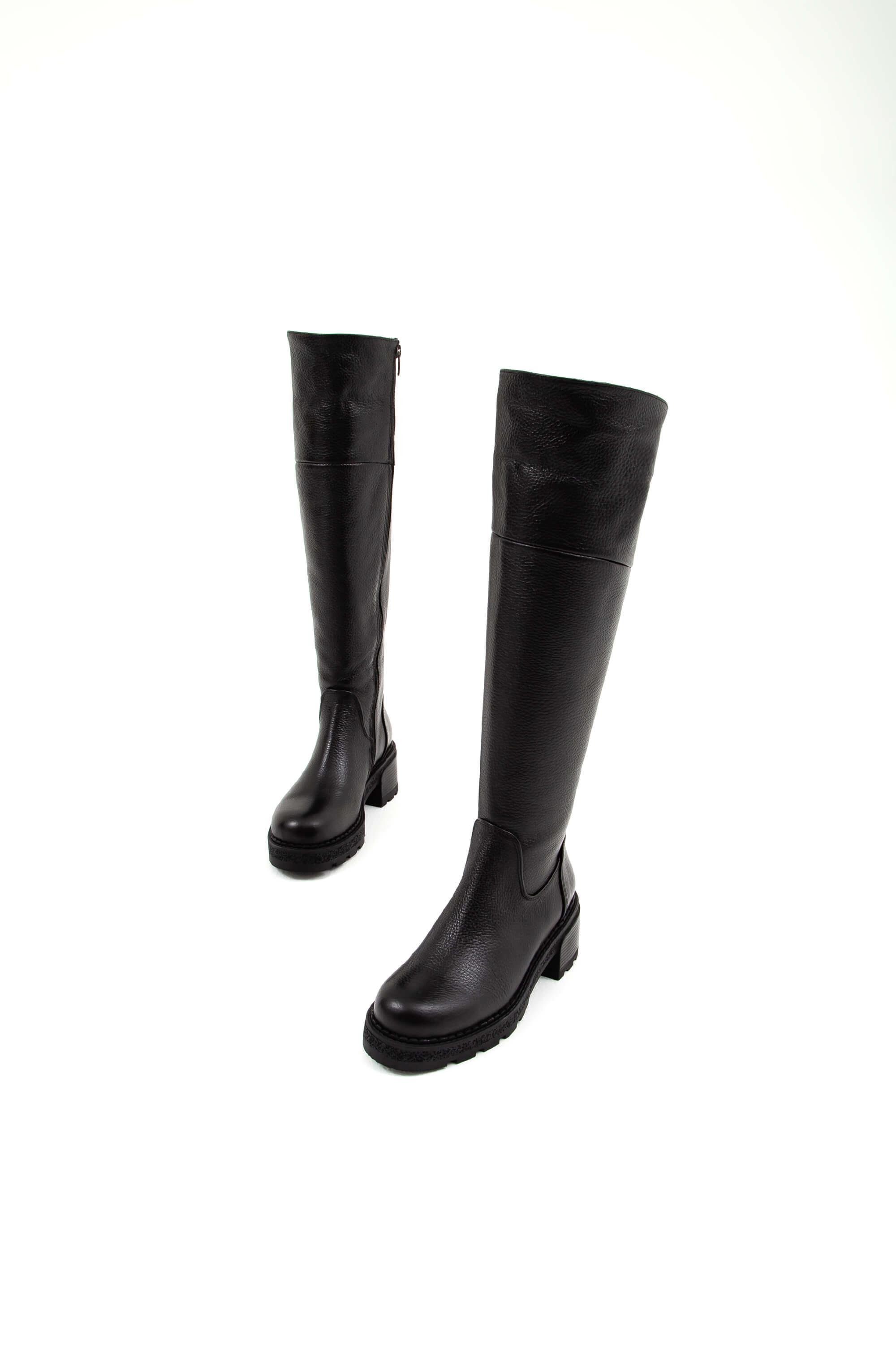 Tamer Tanca Kadın Hakiki Deri Siyah Floter Casual Çizme