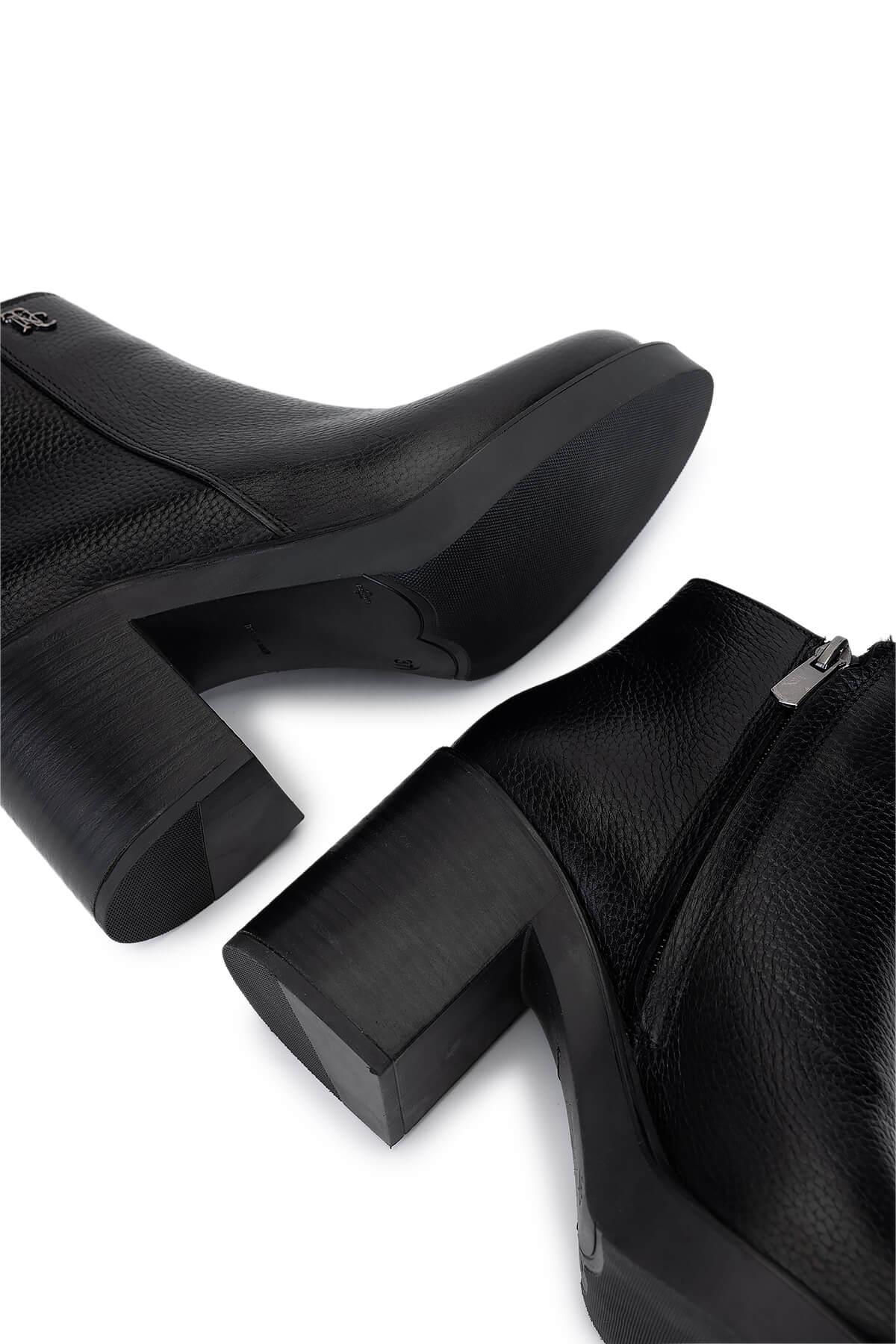 Tamer Tanca Kadın Hakiki Deri Siyah Floter Topuklu Bot