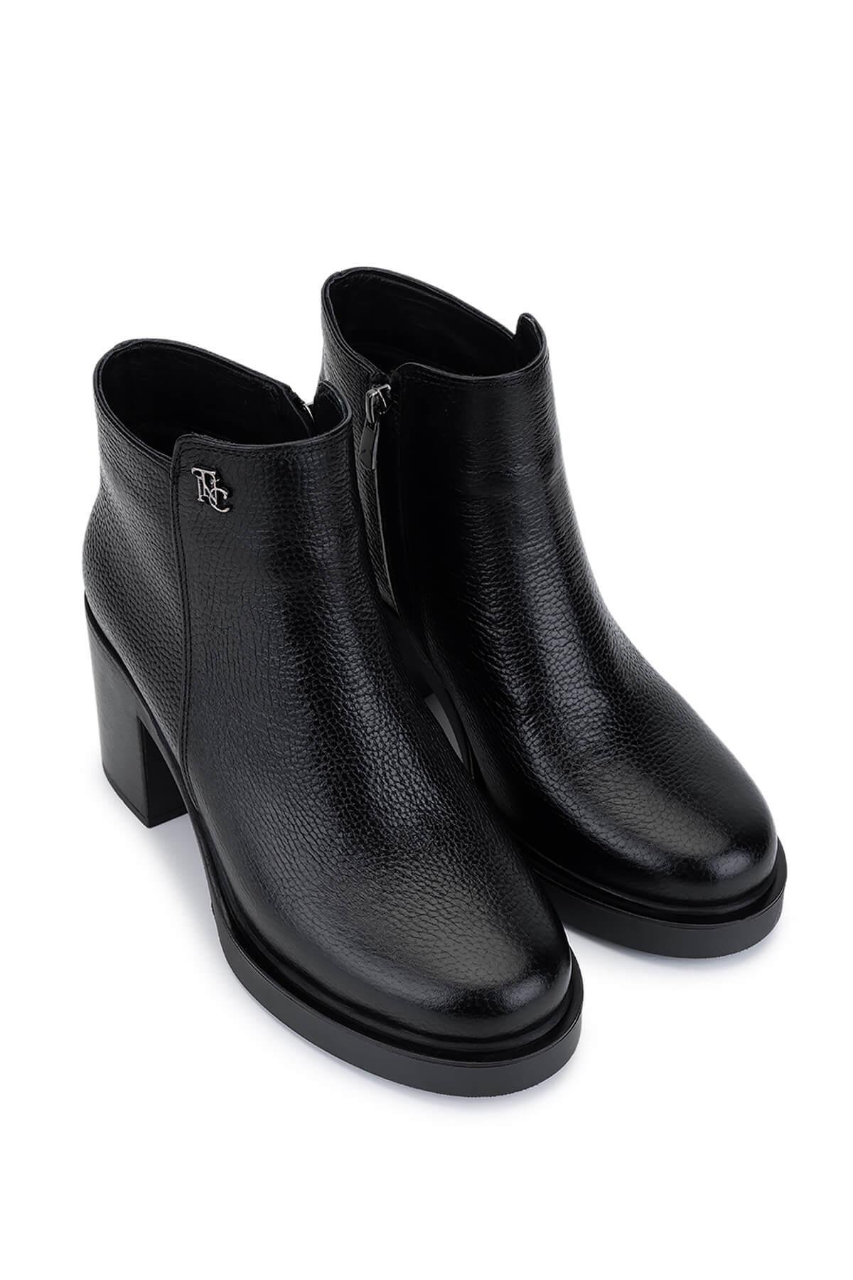 Tamer Tanca Kadın Hakiki Deri Siyah Floter Topuklu Bot