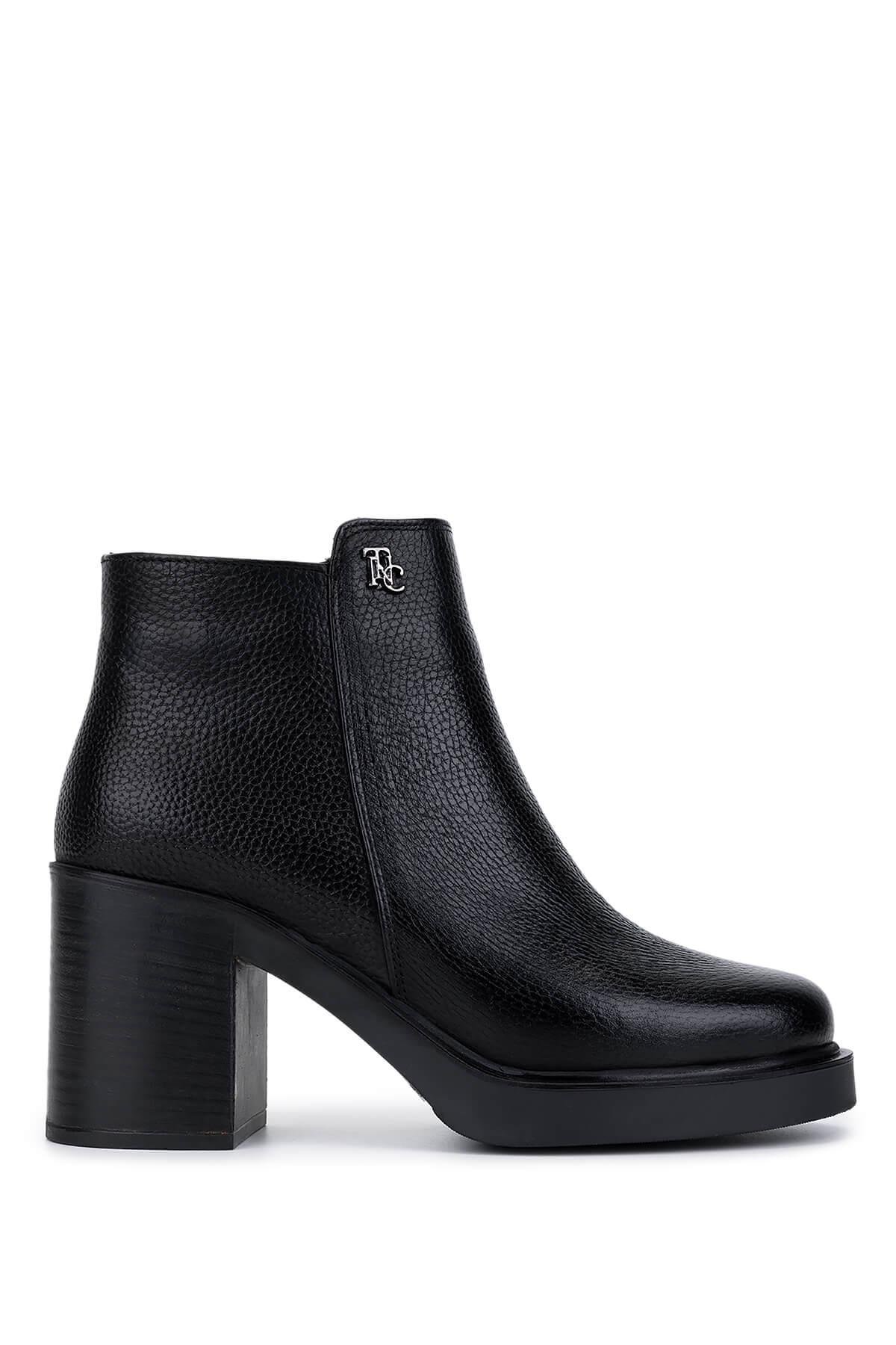 Tamer Tanca Kadın Hakiki Deri Siyah Floter Topuklu Bot