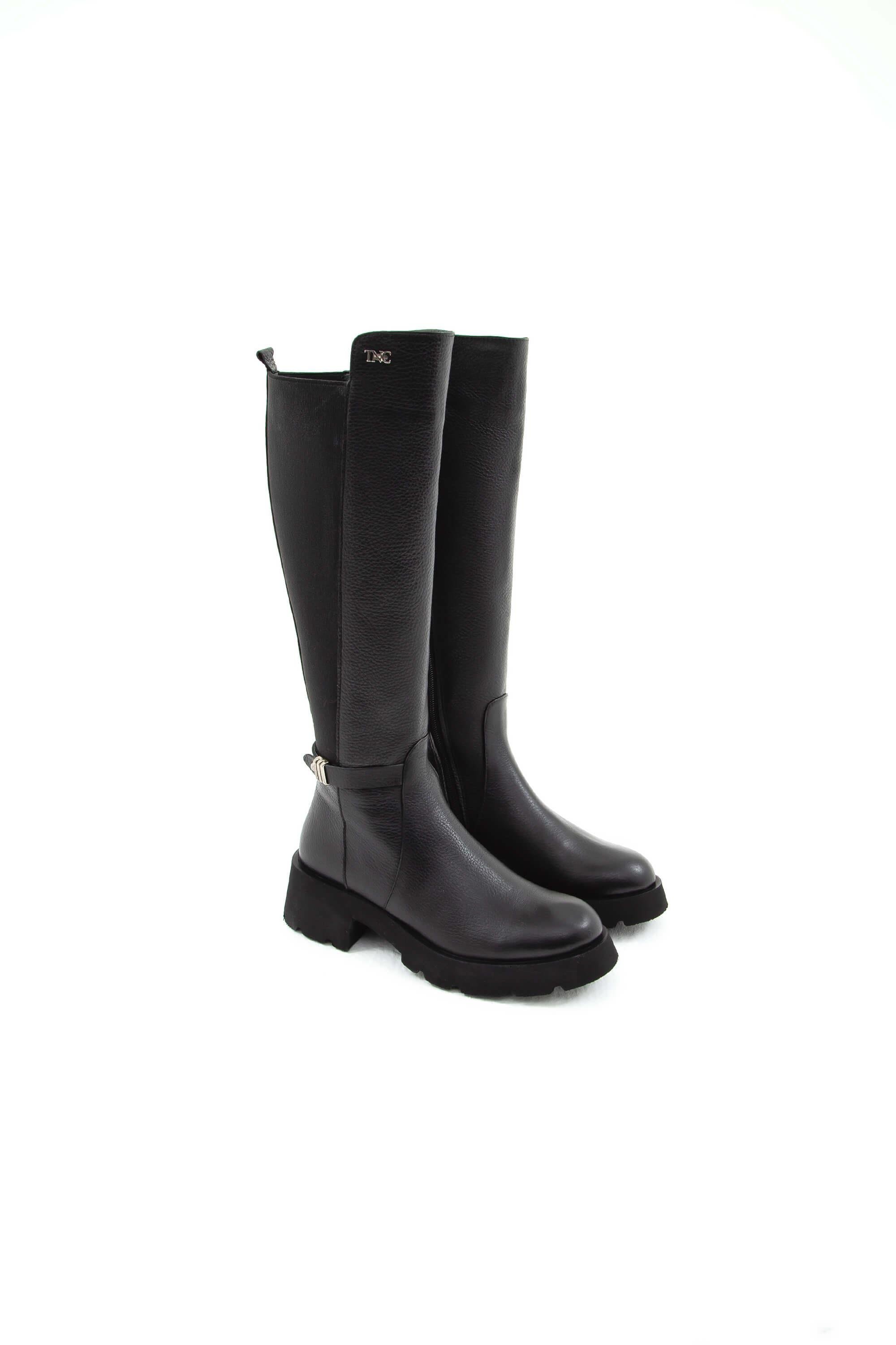 Tamer Tanca Kadın Hakiki Deri Siyah Floter Casual Çizme